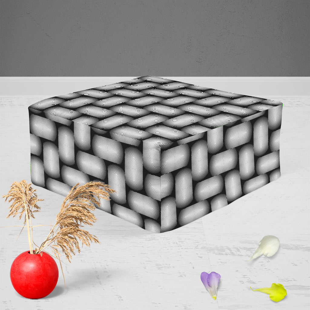 Monochrome Geometric D2 Footstool Footrest Puffy Pouffe Ottoman Bean Bag | Canvas Fabric-Footstools-FST_CB_BN-IC 5007647 IC 5007647, Abstract Expressionism, Abstracts, Art and Paintings, Black, Black and White, Circle, Digital, Digital Art, Geometric, Geometric Abstraction, Graphic, Illustrations, Modern Art, Patterns, Semi Abstract, Signs, Signs and Symbols, Stripes, White, monochrome, d2, footstool, footrest, puffy, pouffe, ottoman, bean, bag, canvas, fabric, abstract, abstraction, art, background, circul