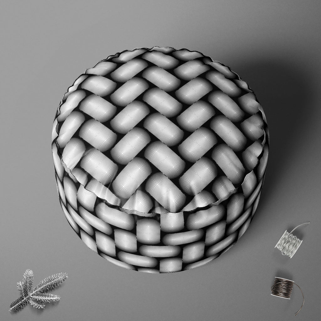 Monochrome Geometric D2 Footstool Footrest Puffy Pouffe Ottoman Bean Bag | Canvas Fabric-Footstools-FST_CB_BN-IC 5007647 IC 5007647, Abstract Expressionism, Abstracts, Art and Paintings, Black, Black and White, Circle, Digital, Digital Art, Geometric, Geometric Abstraction, Graphic, Illustrations, Modern Art, Patterns, Semi Abstract, Signs, Signs and Symbols, Stripes, White, monochrome, d2, footstool, footrest, puffy, pouffe, ottoman, bean, bag, canvas, fabric, abstract, abstraction, art, background, circul