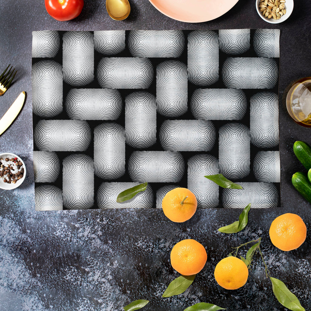 Monochrome Geometric D2 Table Mat Placemat-Table Place Mats Fabric-MAT_TB-IC 5007647 IC 5007647, Abstract Expressionism, Abstracts, Art and Paintings, Black, Black and White, Circle, Digital, Digital Art, Geometric, Geometric Abstraction, Graphic, Illustrations, Modern Art, Patterns, Semi Abstract, Signs, Signs and Symbols, Stripes, White, monochrome, d2, table, mat, placemat, abstract, abstraction, art, background, circular, convex, design, diagonal, ellipse, endless, futuristic, geometrical, illusion, lin