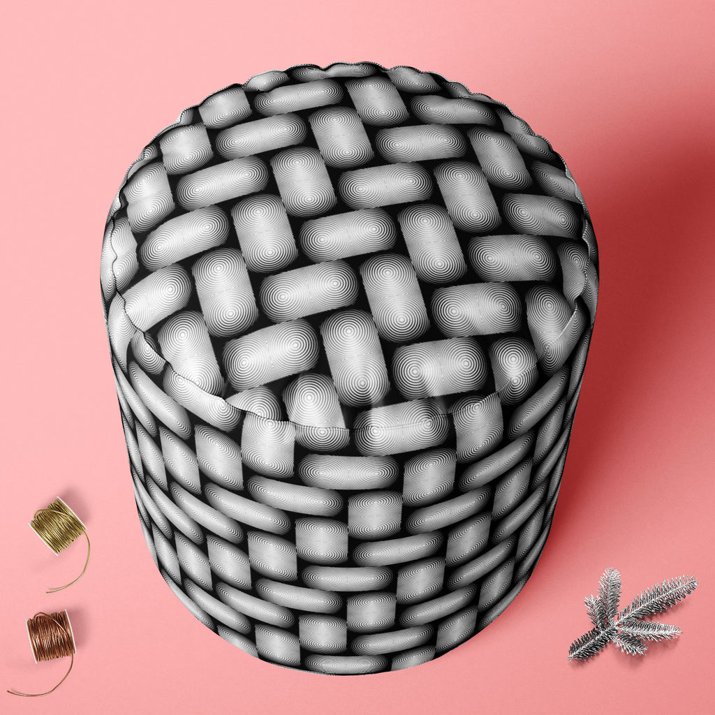 Monochrome Geometric D2 Footstool Footrest Puffy Pouffe Ottoman Bean Bag | Canvas Fabric-Footstools-FST_CB_BN-IC 5007647 IC 5007647, Abstract Expressionism, Abstracts, Art and Paintings, Black, Black and White, Circle, Digital, Digital Art, Geometric, Geometric Abstraction, Graphic, Illustrations, Modern Art, Patterns, Semi Abstract, Signs, Signs and Symbols, Stripes, White, monochrome, d2, footstool, footrest, puffy, pouffe, ottoman, bean, bag, canvas, fabric, abstract, abstraction, art, background, circul