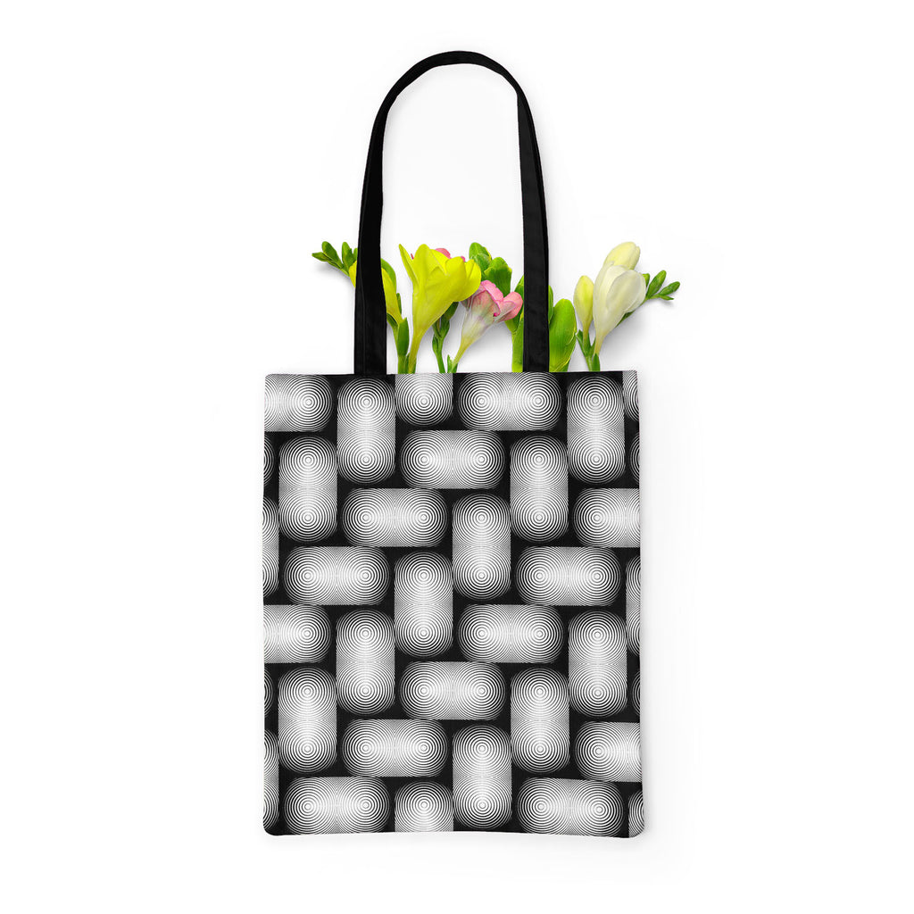 Monochrome Geometric D2 Tote Bag Shoulder Purse | Multipurpose-Tote Bags Basic-TOT_FB_BS-IC 5007647 IC 5007647, Abstract Expressionism, Abstracts, Art and Paintings, Black, Black and White, Circle, Digital, Digital Art, Geometric, Geometric Abstraction, Graphic, Illustrations, Modern Art, Patterns, Semi Abstract, Signs, Signs and Symbols, Stripes, White, monochrome, d2, tote, bag, shoulder, purse, multipurpose, abstract, abstraction, art, background, circular, convex, design, diagonal, ellipse, endless, fut