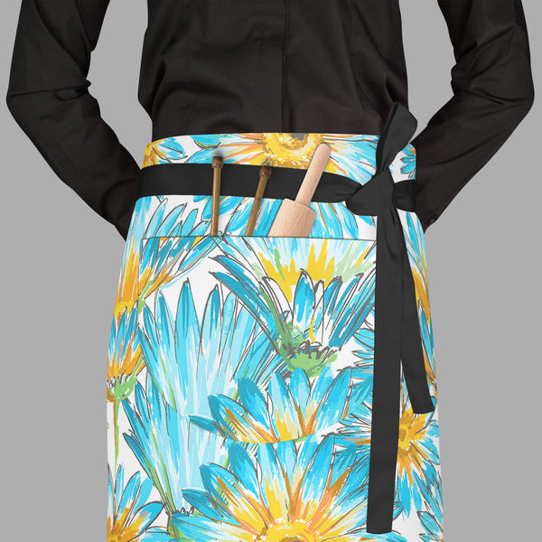 Budding Flowers D2 Apron | Adjustable, Free Size & Waist Tiebacks-Aprons Waist to Feet-APR_WS_FT-IC 5007649 IC 5007649, Ancient, Black and White, Botanical, Decorative, Fashion, Floral, Flowers, Historical, Illustrations, Medieval, Nature, Patterns, Retro, Scenic, Signs, Signs and Symbols, Vintage, Watercolour, White, budding, d2, full-length, waist, to, feet, apron, poly-cotton, fabric, adjustable, tiebacks, pattern, watercolor, elegant, seamless, backdrop, background, beautiful, bloom, blossom, blue, brig