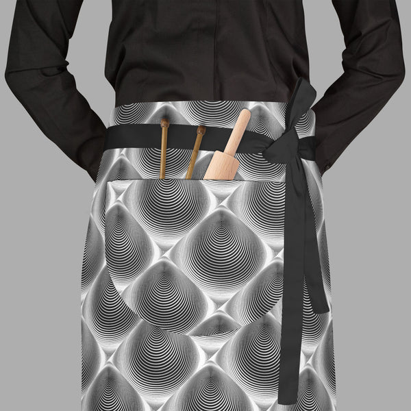 Monochrome Cone Illusion Apron | Adjustable, Free Size & Waist Tiebacks-Aprons Waist to Feet-APR_WS_FT-IC 5007653 IC 5007653, Abstract Expressionism, Abstracts, Art and Paintings, Black, Black and White, Circle, Digital, Digital Art, Eygptian, Geometric, Geometric Abstraction, Graphic, Grid Art, Illustrations, Modern Art, Patterns, Semi Abstract, Signs, Signs and Symbols, Stripes, White, monochrome, cone, illusion, full-length, waist, to, feet, apron, poly-cotton, fabric, adjustable, tiebacks, abstract, abs