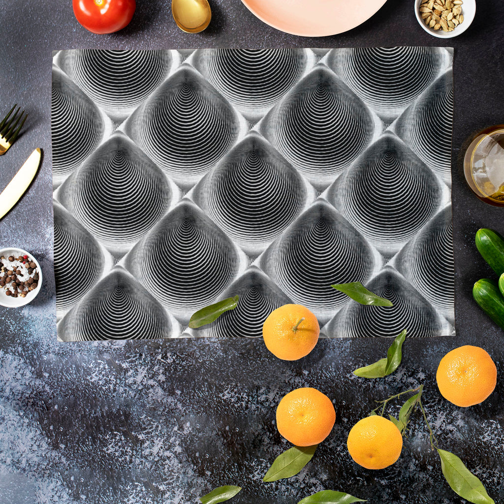 Monochrome Cone Illusion Table Mat Placemat-Table Place Mats Fabric-MAT_TB-IC 5007653 IC 5007653, Abstract Expressionism, Abstracts, Art and Paintings, Black, Black and White, Circle, Digital, Digital Art, Eygptian, Geometric, Geometric Abstraction, Graphic, Grid Art, Illustrations, Modern Art, Patterns, Semi Abstract, Signs, Signs and Symbols, Stripes, White, monochrome, cone, illusion, table, mat, placemat, abstract, abstraction, arc, arch, art, background, bend, circular, convex, creative, curve, design,