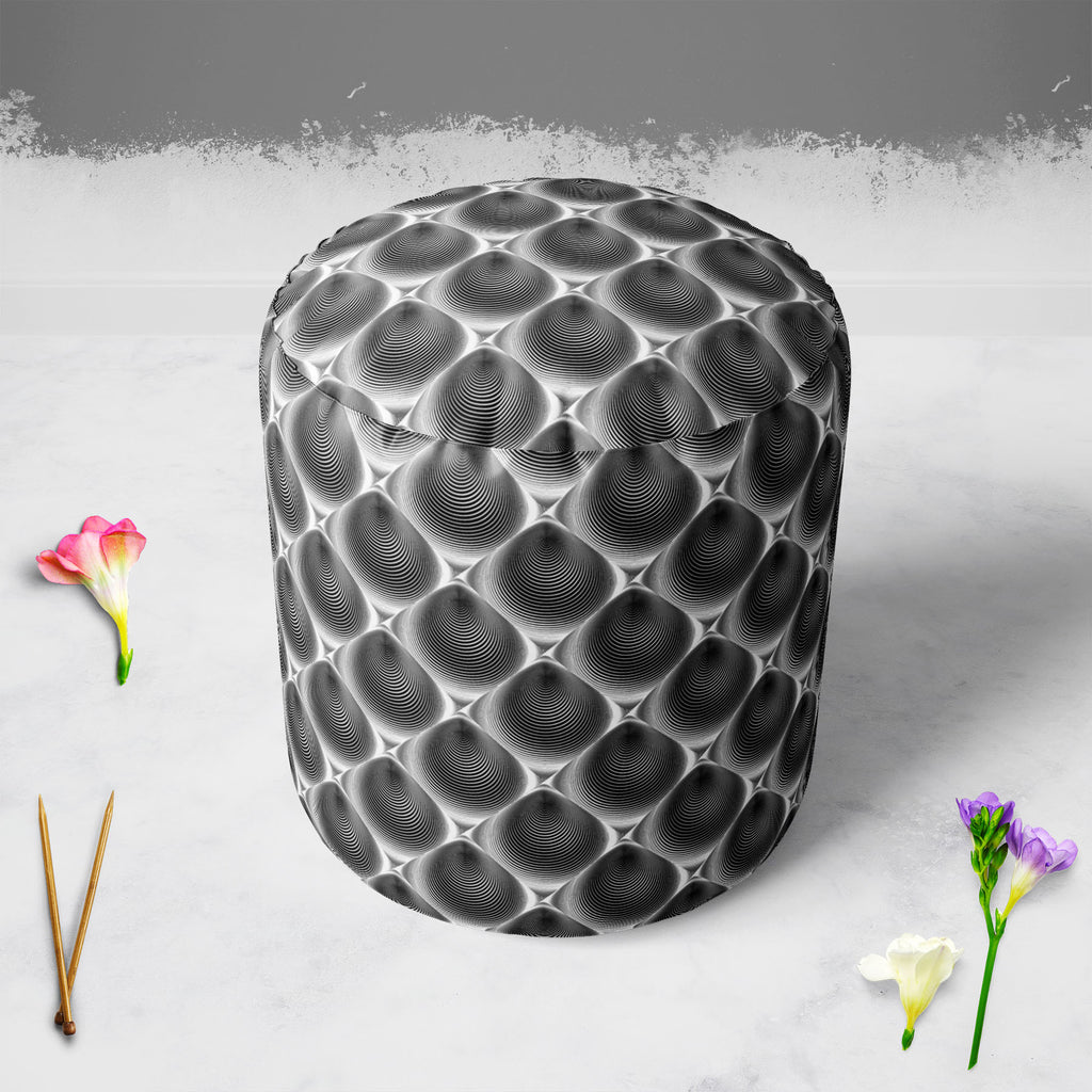 Monochrome Cone Illusion Footstool Footrest Puffy Pouffe Ottoman Bean Bag | Canvas Fabric-Footstools-FST_CB_BN-IC 5007653 IC 5007653, Abstract Expressionism, Abstracts, Art and Paintings, Black, Black and White, Circle, Digital, Digital Art, Eygptian, Geometric, Geometric Abstraction, Graphic, Grid Art, Illustrations, Modern Art, Patterns, Semi Abstract, Signs, Signs and Symbols, Stripes, White, monochrome, cone, illusion, footstool, footrest, puffy, pouffe, ottoman, bean, bag, canvas, fabric, abstract, abs