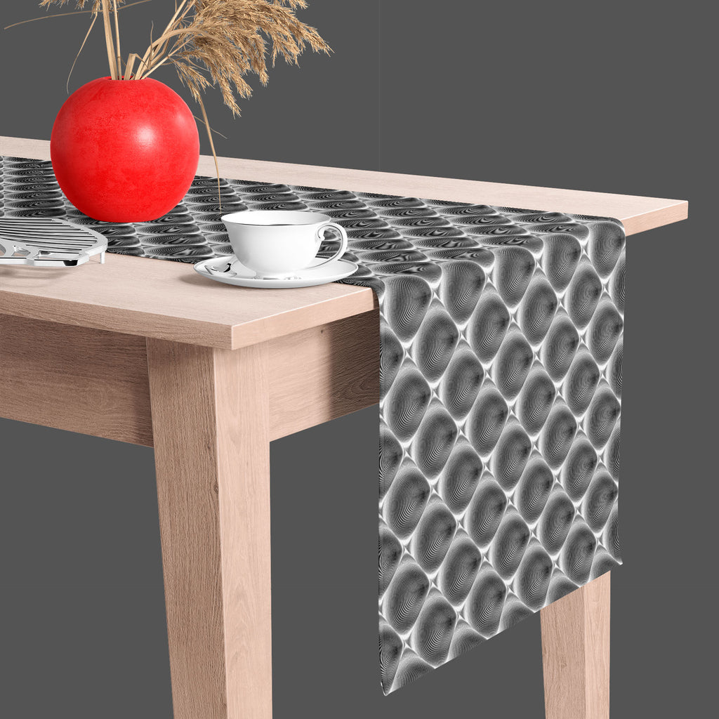 Monochrome Cone Illusion Table Runner-Table Runners-RUN_TB-IC 5007653 IC 5007653, Abstract Expressionism, Abstracts, Art and Paintings, Black, Black and White, Circle, Digital, Digital Art, Eygptian, Geometric, Geometric Abstraction, Graphic, Grid Art, Illustrations, Modern Art, Patterns, Semi Abstract, Signs, Signs and Symbols, Stripes, White, monochrome, cone, illusion, table, runner, abstract, abstraction, arc, arch, art, background, bend, circular, convex, creative, curve, design, diagonal, distorted, d