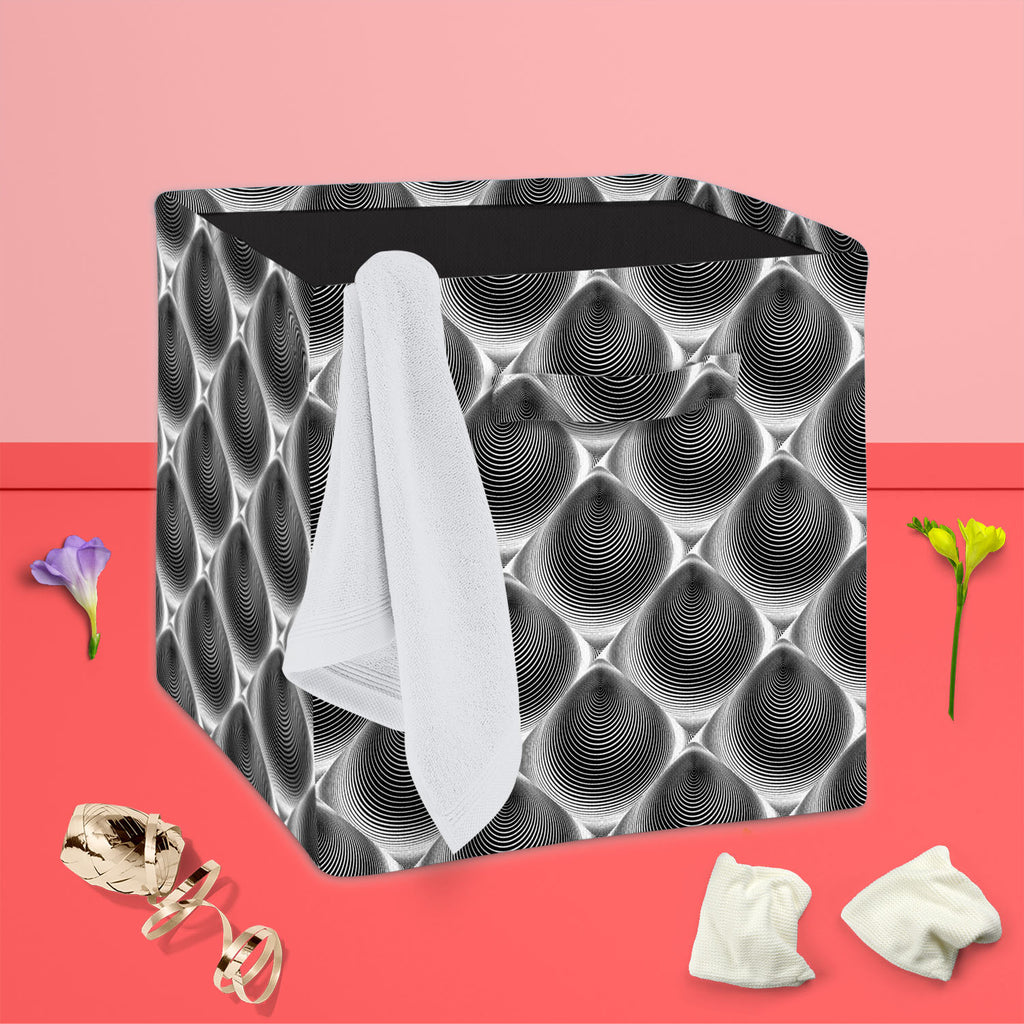 Monochrome Cone Illusion Foldable Open Storage Bin | Organizer Box, Toy Basket, Shelf Box, Laundry Bag | Canvas Fabric-Storage Bins-STR_BI_CB-IC 5007653 IC 5007653, Abstract Expressionism, Abstracts, Art and Paintings, Black, Black and White, Circle, Digital, Digital Art, Eygptian, Geometric, Geometric Abstraction, Graphic, Grid Art, Illustrations, Modern Art, Patterns, Semi Abstract, Signs, Signs and Symbols, Stripes, White, monochrome, cone, illusion, foldable, open, storage, bin, organizer, box, toy, bas