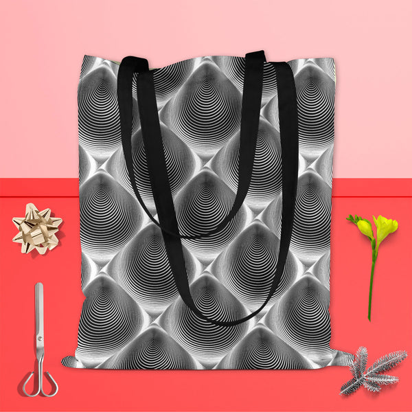 Monochrome Cone Illusion Tote Bag Shoulder Purse | Multipurpose-Tote Bags Basic-TOT_FB_BS-IC 5007653 IC 5007653, Abstract Expressionism, Abstracts, Art and Paintings, Black, Black and White, Circle, Digital, Digital Art, Eygptian, Geometric, Geometric Abstraction, Graphic, Grid Art, Illustrations, Modern Art, Patterns, Semi Abstract, Signs, Signs and Symbols, Stripes, White, monochrome, cone, illusion, tote, bag, shoulder, purse, cotton, canvas, fabric, multipurpose, abstract, abstraction, arc, arch, art, b