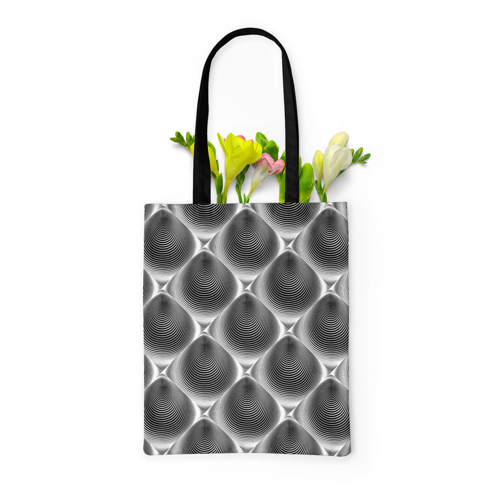 Monochrome Cone Illusion Tote Bag Shoulder Purse | Multipurpose-Tote Bags Basic-TOT_FB_BS-IC 5007653 IC 5007653, Abstract Expressionism, Abstracts, Art and Paintings, Black, Black and White, Circle, Digital, Digital Art, Eygptian, Geometric, Geometric Abstraction, Graphic, Grid Art, Illustrations, Modern Art, Patterns, Semi Abstract, Signs, Signs and Symbols, Stripes, White, monochrome, cone, illusion, tote, bag, shoulder, purse, multipurpose, abstract, abstraction, arc, arch, art, background, bend, circula