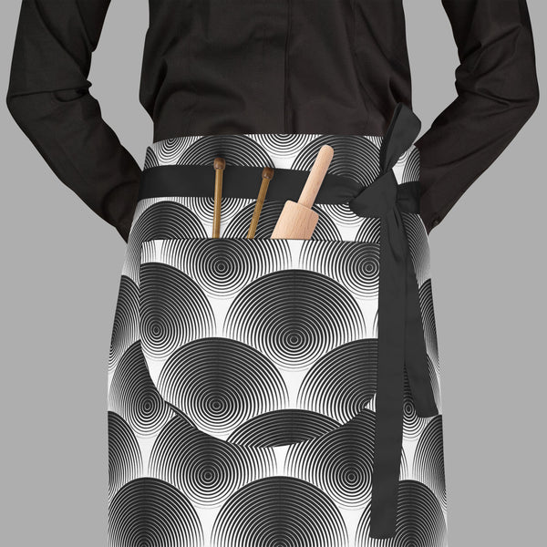 Monochrome Ellipse Apron | Adjustable, Free Size & Waist Tiebacks-Aprons Waist to Feet-APR_WS_FT-IC 5007654 IC 5007654, Abstract Expressionism, Abstracts, Art and Paintings, Black, Black and White, Circle, Digital, Digital Art, Geometric, Geometric Abstraction, Graphic, Illustrations, Modern Art, Patterns, Semi Abstract, Signs, Signs and Symbols, Stripes, White, monochrome, ellipse, full-length, waist, to, feet, apron, poly-cotton, fabric, adjustable, tiebacks, art, abstract, abstraction, background, circul