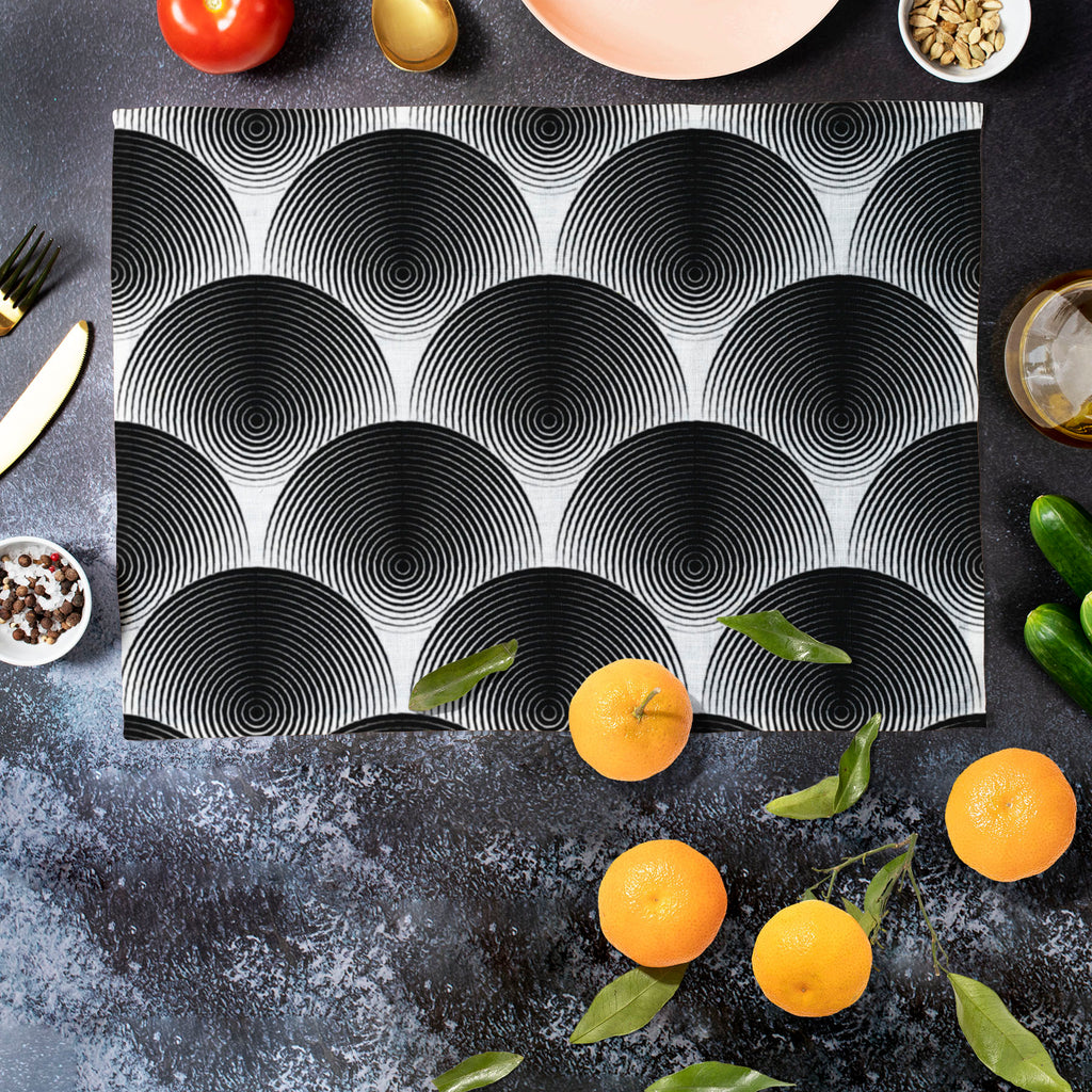 Monochrome Ellipse Table Mat Placemat-Table Place Mats Fabric-MAT_TB-IC 5007654 IC 5007654, Abstract Expressionism, Abstracts, Art and Paintings, Black, Black and White, Circle, Digital, Digital Art, Geometric, Geometric Abstraction, Graphic, Illustrations, Modern Art, Patterns, Semi Abstract, Signs, Signs and Symbols, Stripes, White, monochrome, ellipse, table, mat, placemat, art, abstract, abstraction, background, circular, convex, design, diagonal, endless, futuristic, geometrical, illusion, lines, moder