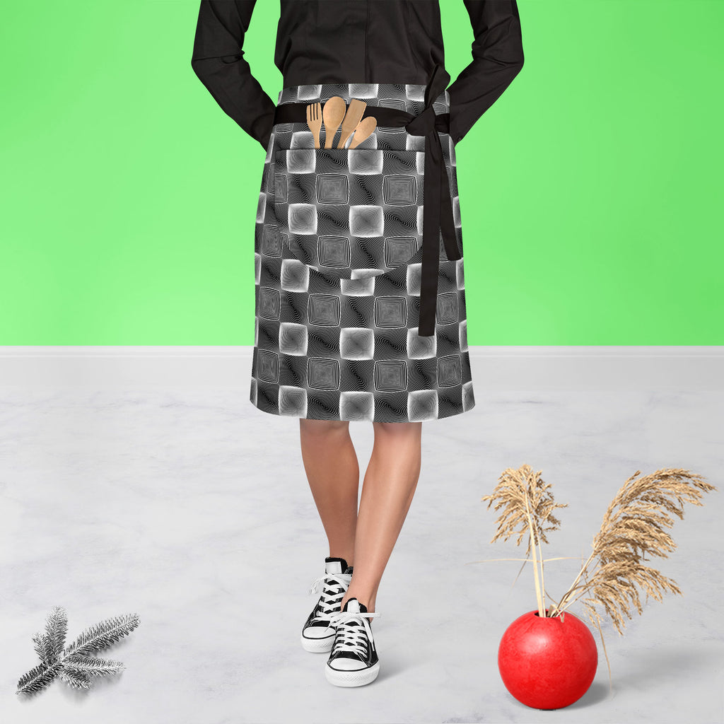 Monochrome Square Apron | Adjustable, Free Size & Waist Tiebacks-Apron Waist to Knee-APR_WS_KN-IC 5007658 IC 5007658, Abstract Expressionism, Abstracts, Art and Paintings, Black, Black and White, Check, Circle, Digital, Digital Art, Geometric, Geometric Abstraction, Graphic, Grid Art, Modern Art, Patterns, Semi Abstract, Signs, Signs and Symbols, Stripes, White, monochrome, square, apron, adjustable, free, size, waist, tiebacks, abstract, abstraction, art, checker, circular, curve, design, ellipse, endless,