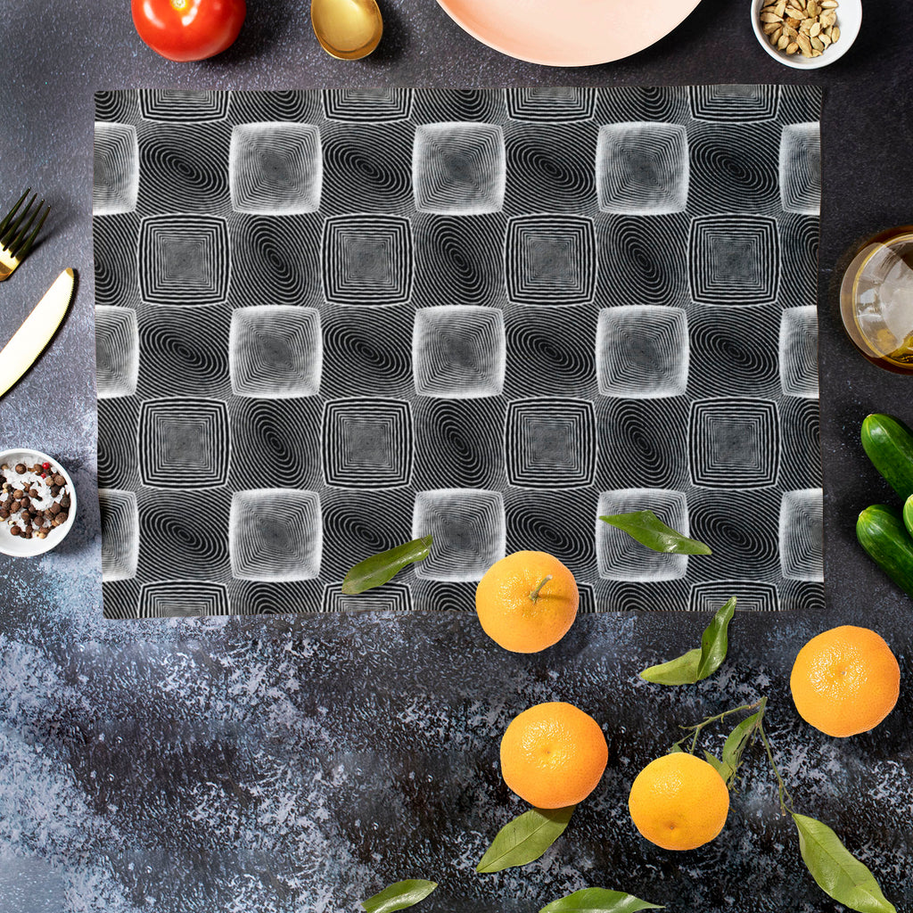 Monochrome Square Table Mat Placemat-Table Place Mats Fabric-MAT_TB-IC 5007658 IC 5007658, Abstract Expressionism, Abstracts, Art and Paintings, Black, Black and White, Check, Circle, Digital, Digital Art, Geometric, Geometric Abstraction, Graphic, Grid Art, Modern Art, Patterns, Semi Abstract, Signs, Signs and Symbols, Stripes, White, monochrome, square, table, mat, placemat, abstract, abstraction, art, checker, circular, curve, design, ellipse, endless, geometrical, grey, grid, illusion, lattice, lines, m