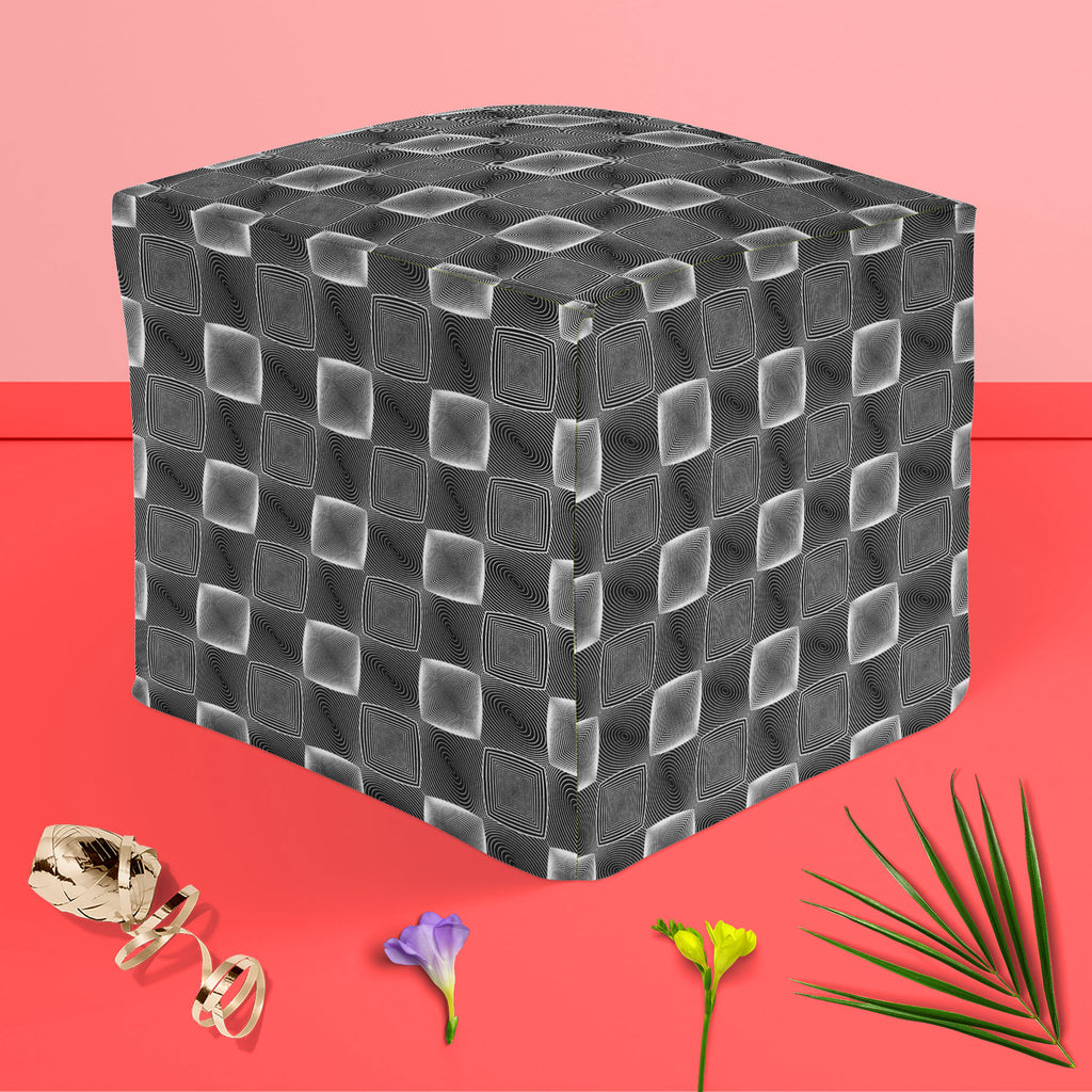 Monochrome Square Footstool Footrest Puffy Pouffe Ottoman Bean Bag | Canvas Fabric-Footstools-FST_CB_BN-IC 5007658 IC 5007658, Abstract Expressionism, Abstracts, Art and Paintings, Black, Black and White, Check, Circle, Digital, Digital Art, Geometric, Geometric Abstraction, Graphic, Grid Art, Modern Art, Patterns, Semi Abstract, Signs, Signs and Symbols, Stripes, White, monochrome, square, footstool, footrest, puffy, pouffe, ottoman, bean, bag, canvas, fabric, abstract, abstraction, art, checker, circular,