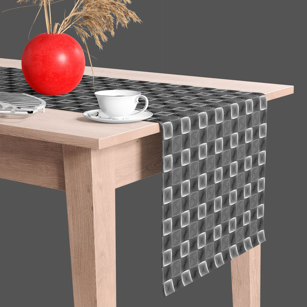 Monochrome Square Table Runner-Table Runners-RUN_TB-IC 5007658 IC 5007658, Abstract Expressionism, Abstracts, Art and Paintings, Black, Black and White, Check, Circle, Digital, Digital Art, Geometric, Geometric Abstraction, Graphic, Grid Art, Modern Art, Patterns, Semi Abstract, Signs, Signs and Symbols, Stripes, White, monochrome, square, table, runner, abstract, abstraction, art, checker, circular, curve, design, ellipse, endless, geometrical, grey, grid, illusion, lattice, lines, modern, nobody, op, opti