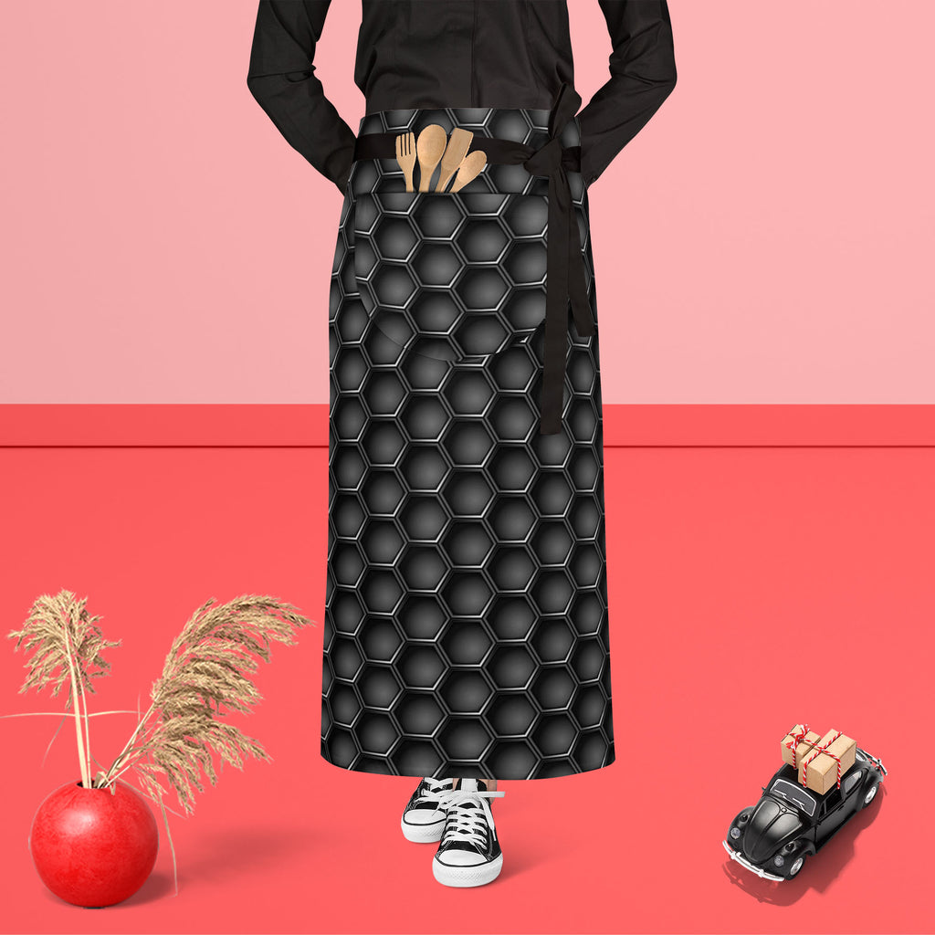 Hexagons Apron | Adjustable, Free Size & Waist Tiebacks-Aprons Waist to Feet-APR_WS_FT-IC 5007660 IC 5007660, Abstract Expressionism, Abstracts, Black, Black and White, Digital, Digital Art, Geometric, Geometric Abstraction, Graphic, Grid Art, Hexagon, Honeycomb, Illustrations, Modern Art, Patterns, Semi Abstract, Signs, Signs and Symbols, Metallic, hexagons, apron, adjustable, free, size, waist, tiebacks, metal, carbon, texture, background, pattern, metals, abstract, backdrop, chrome, closeup, concept, dar