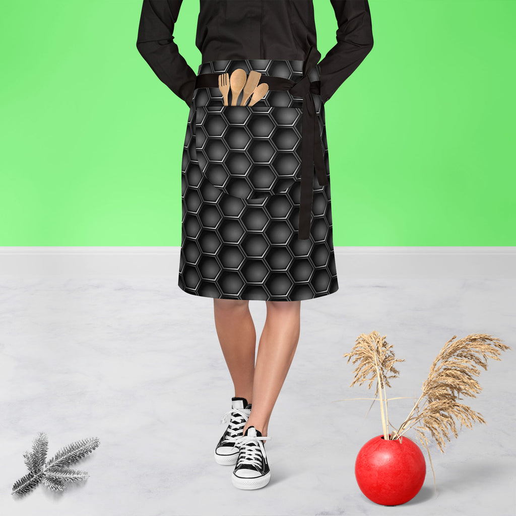 Hexagons Apron | Adjustable, Free Size & Waist Tiebacks-Apron Waist to Knee-APR_WS_KN-IC 5007660 IC 5007660, Abstract Expressionism, Abstracts, Black, Black and White, Digital, Digital Art, Geometric, Geometric Abstraction, Graphic, Grid Art, Hexagon, Honeycomb, Illustrations, Modern Art, Patterns, Semi Abstract, Signs, Signs and Symbols, Metallic, hexagons, apron, adjustable, free, size, waist, tiebacks, metal, carbon, texture, background, pattern, metals, abstract, backdrop, chrome, closeup, concept, dark