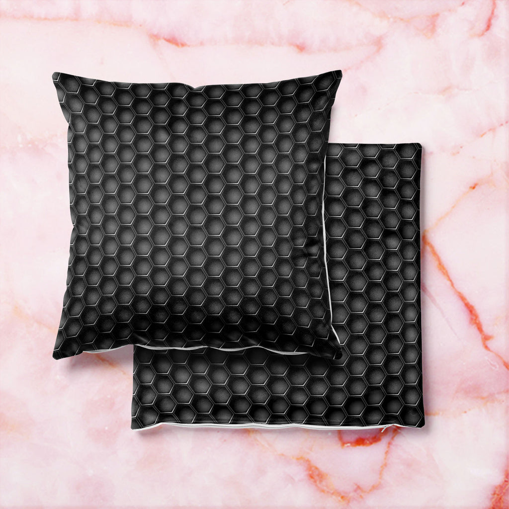 Hexagons Cushion Cover Throw Pillow-Cushion Covers-CUS_CV-IC 5007660 IC 5007660, Abstract Expressionism, Abstracts, Black, Black and White, Digital, Digital Art, Geometric, Geometric Abstraction, Graphic, Grid Art, Hexagon, Honeycomb, Illustrations, Modern Art, Patterns, Semi Abstract, Signs, Signs and Symbols, Metallic, hexagons, cushion, cover, throw, pillow, metal, carbon, texture, background, pattern, metals, abstract, backdrop, chrome, closeup, concept, dark, decor, design, futuristic, gradient, gray, 