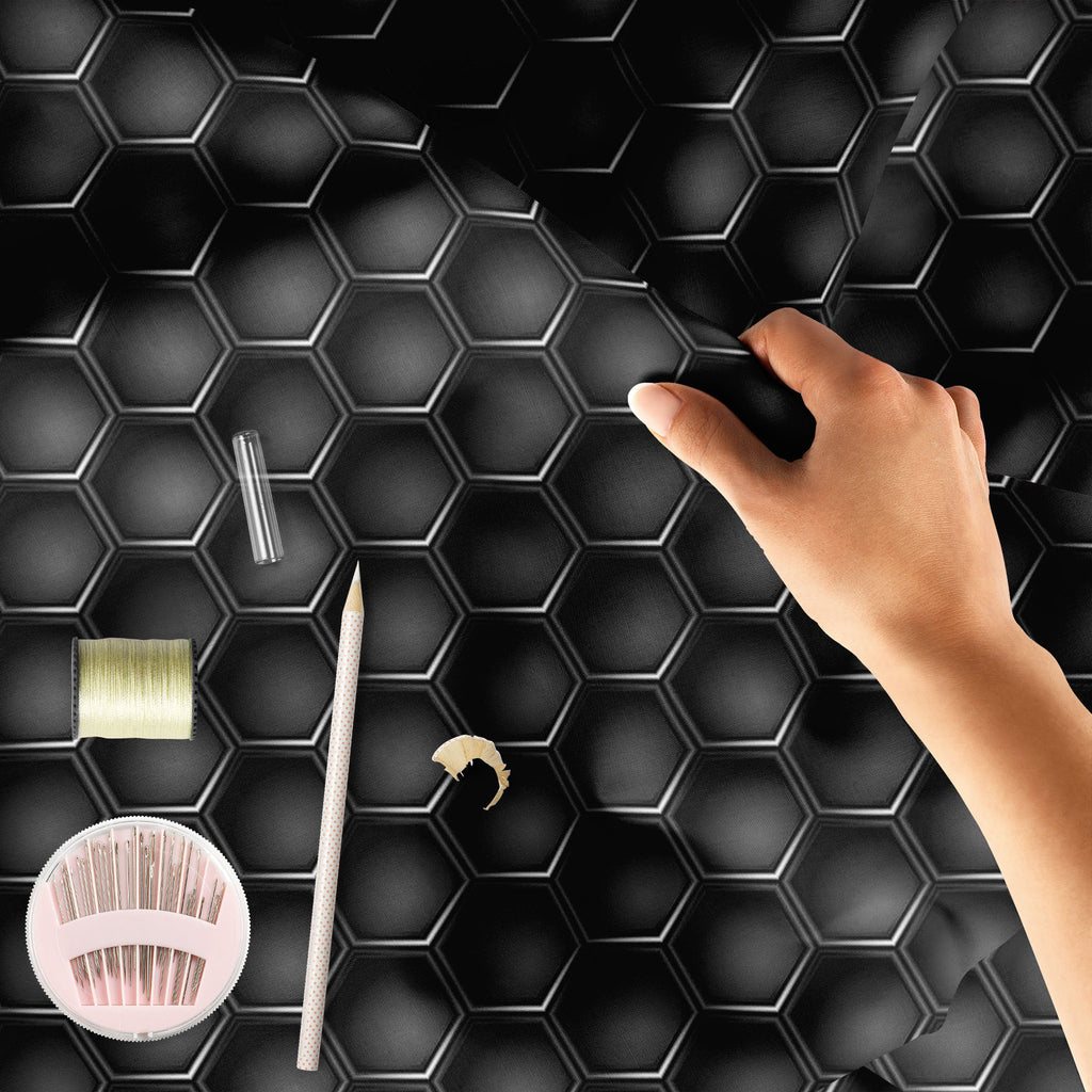 Hexagons Sofa Fabric by Metre | Upholstery For Sofa, Curtains & Cushions-Sofa Fabrics-SOF_FB-IC 5007660 IC 5007660, Abstract Expressionism, Abstracts, Black, Black and White, Digital, Digital Art, Geometric, Geometric Abstraction, Graphic, Grid Art, Hexagon, Honeycomb, Illustrations, Modern Art, Patterns, Semi Abstract, Signs, Signs and Symbols, Metallic, hexagons, sofa, fabric, by, metre, upholstery, for, curtains, cushions, metal, carbon, texture, background, pattern, metals, abstract, backdrop, chrome, c