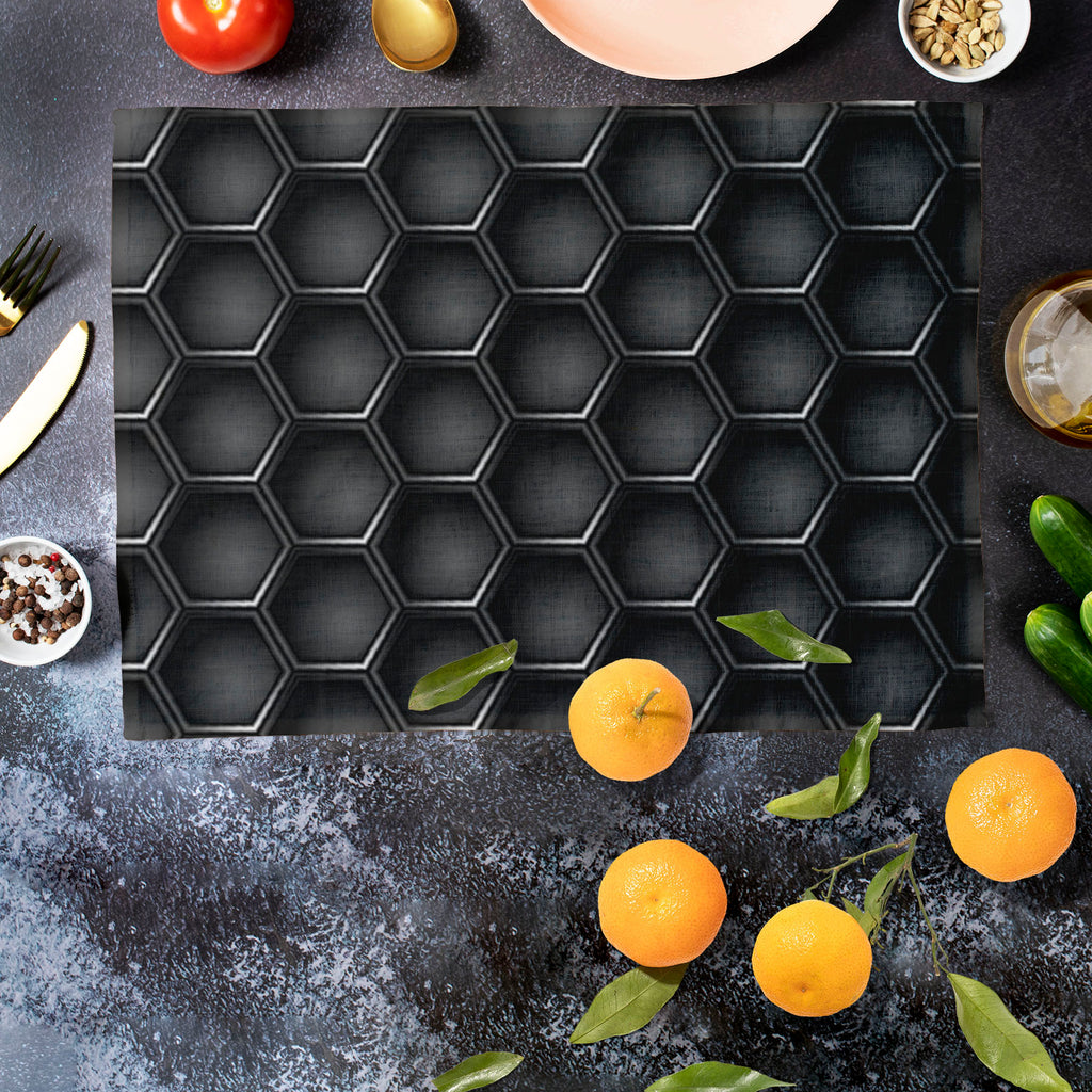 Hexagons Table Mat Placemat-Table Place Mats Fabric-MAT_TB-IC 5007660 IC 5007660, Abstract Expressionism, Abstracts, Black, Black and White, Digital, Digital Art, Geometric, Geometric Abstraction, Graphic, Grid Art, Hexagon, Honeycomb, Illustrations, Modern Art, Patterns, Semi Abstract, Signs, Signs and Symbols, Metallic, hexagons, table, mat, placemat, metal, carbon, texture, background, pattern, metals, abstract, backdrop, chrome, closeup, concept, dark, decor, design, futuristic, gradient, gray, grey, gr