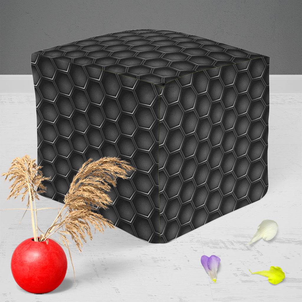 Hexagons Footstool Footrest Puffy Pouffe Ottoman Bean Bag | Canvas Fabric-Footstools-FST_CB_BN-IC 5007660 IC 5007660, Abstract Expressionism, Abstracts, Black, Black and White, Digital, Digital Art, Geometric, Geometric Abstraction, Graphic, Grid Art, Hexagon, Honeycomb, Illustrations, Modern Art, Patterns, Semi Abstract, Signs, Signs and Symbols, Metallic, hexagons, footstool, footrest, puffy, pouffe, ottoman, bean, bag, canvas, fabric, metal, carbon, texture, background, pattern, metals, abstract, backdro