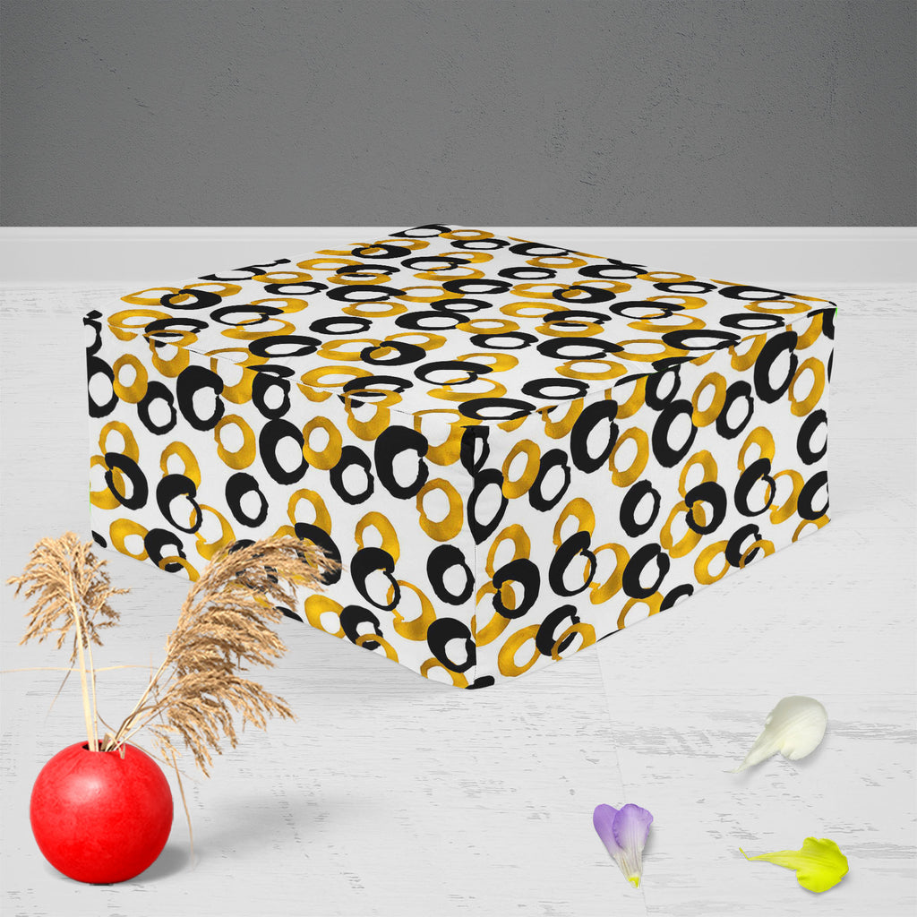 Gold & Black Drawing Footstool Footrest Puffy Pouffe Ottoman Bean Bag | Canvas Fabric-Footstools-FST_CB_BN-IC 5007661 IC 5007661, Abstract Expressionism, Abstracts, Ancient, Art and Paintings, Black, Black and White, Circle, Digital, Digital Art, Drawing, Fashion, Geometric, Geometric Abstraction, Graphic, Historical, Illustrations, Medieval, Modern Art, Patterns, Semi Abstract, Signs, Signs and Symbols, Sketches, Splatter, Vintage, Watercolour, gold, footstool, footrest, puffy, pouffe, ottoman, bean, bag, 