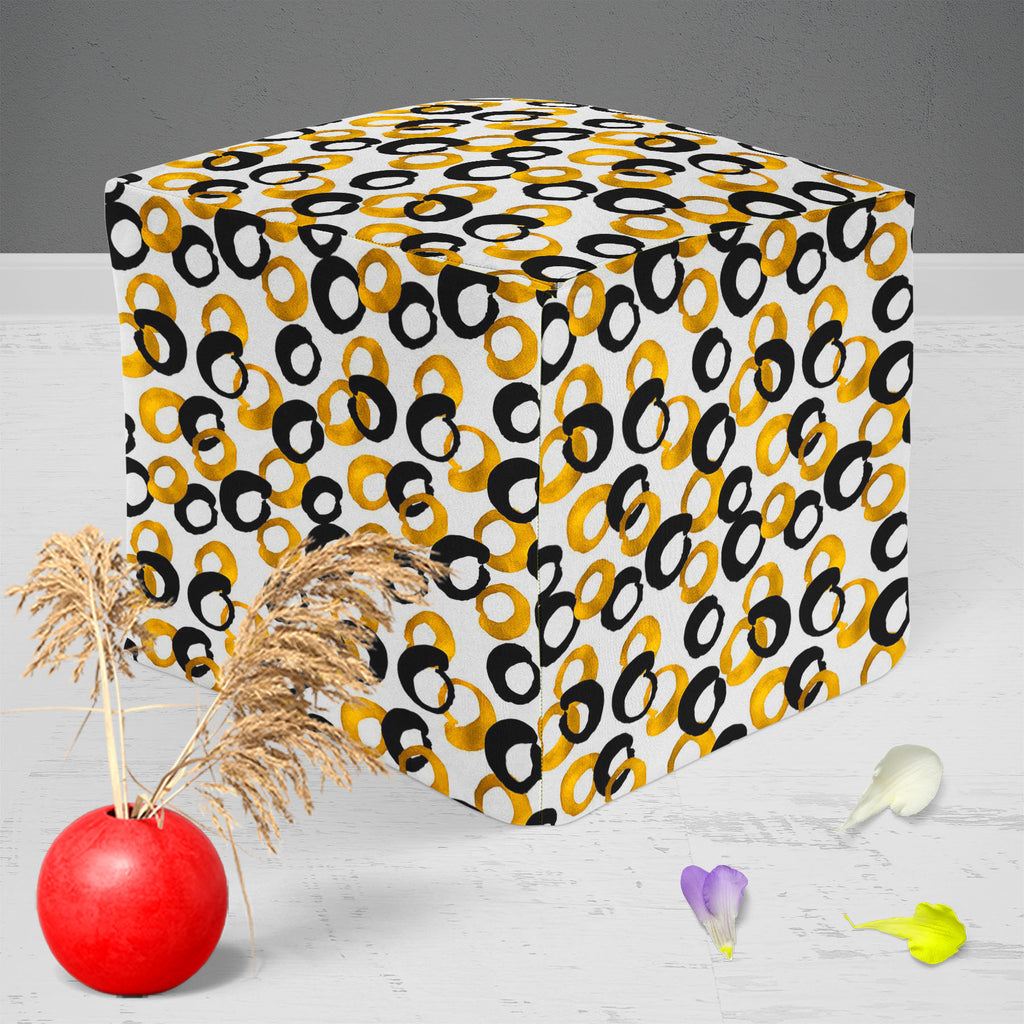 Gold & Black Drawing Footstool Footrest Puffy Pouffe Ottoman Bean Bag | Canvas Fabric-Footstools-FST_CB_BN-IC 5007661 IC 5007661, Abstract Expressionism, Abstracts, Ancient, Art and Paintings, Black, Black and White, Circle, Digital, Digital Art, Drawing, Fashion, Geometric, Geometric Abstraction, Graphic, Historical, Illustrations, Medieval, Modern Art, Patterns, Semi Abstract, Signs, Signs and Symbols, Sketches, Splatter, Vintage, Watercolour, gold, footstool, footrest, puffy, pouffe, ottoman, bean, bag, 