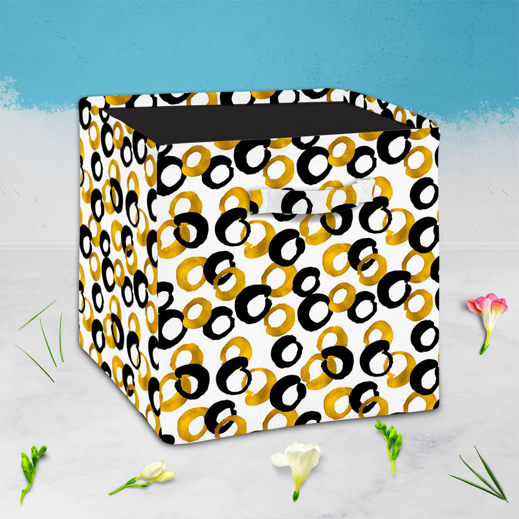 Gold & Black Drawing Foldable Open Storage Bin | Organizer Box, Toy Basket, Shelf Box, Laundry Bag | Canvas Fabric-Storage Bins-STR_BI_CB-IC 5007661 IC 5007661, Abstract Expressionism, Abstracts, Ancient, Art and Paintings, Black, Black and White, Circle, Digital, Digital Art, Drawing, Fashion, Geometric, Geometric Abstraction, Graphic, Historical, Illustrations, Medieval, Modern Art, Patterns, Semi Abstract, Signs, Signs and Symbols, Sketches, Splatter, Vintage, Watercolour, gold, foldable, open, storage, 