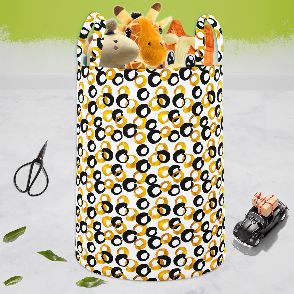 Gold & Black Drawing Foldable Open Storage Bin | Organizer Box, Toy Basket, Shelf Box, Laundry Bag | Canvas Fabric-Storage Bins-STR_BI_CB-IC 5007661 IC 5007661, Abstract Expressionism, Abstracts, Ancient, Art and Paintings, Black, Black and White, Circle, Digital, Digital Art, Drawing, Fashion, Geometric, Geometric Abstraction, Graphic, Historical, Illustrations, Medieval, Modern Art, Patterns, Semi Abstract, Signs, Signs and Symbols, Sketches, Splatter, Vintage, Watercolour, gold, foldable, open, storage, 