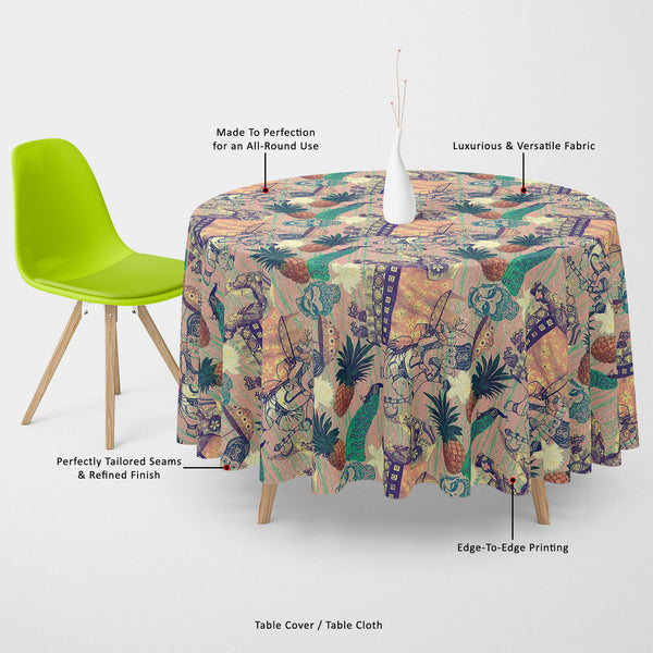 Indian Elephants Table Cloth Cover-Table Covers-CVR_TB_RD-IC 5007664 IC 5007664, Ancient, Botanical, Drawing, Floral, Flowers, Historical, Illustrations, Indian, Medieval, Nature, Patterns, Retro, Signs, Signs and Symbols, Vintage, elephants, table, cloth, cover, canvas, fabric, pattern, design, exotic, illustration, jungles, lotus, old, seamless, artzfolio, table cloth, table cover, dining table cloth, round table cloth, plastic sheet for dining table, center table cloth, table clothes, plastic table cloth