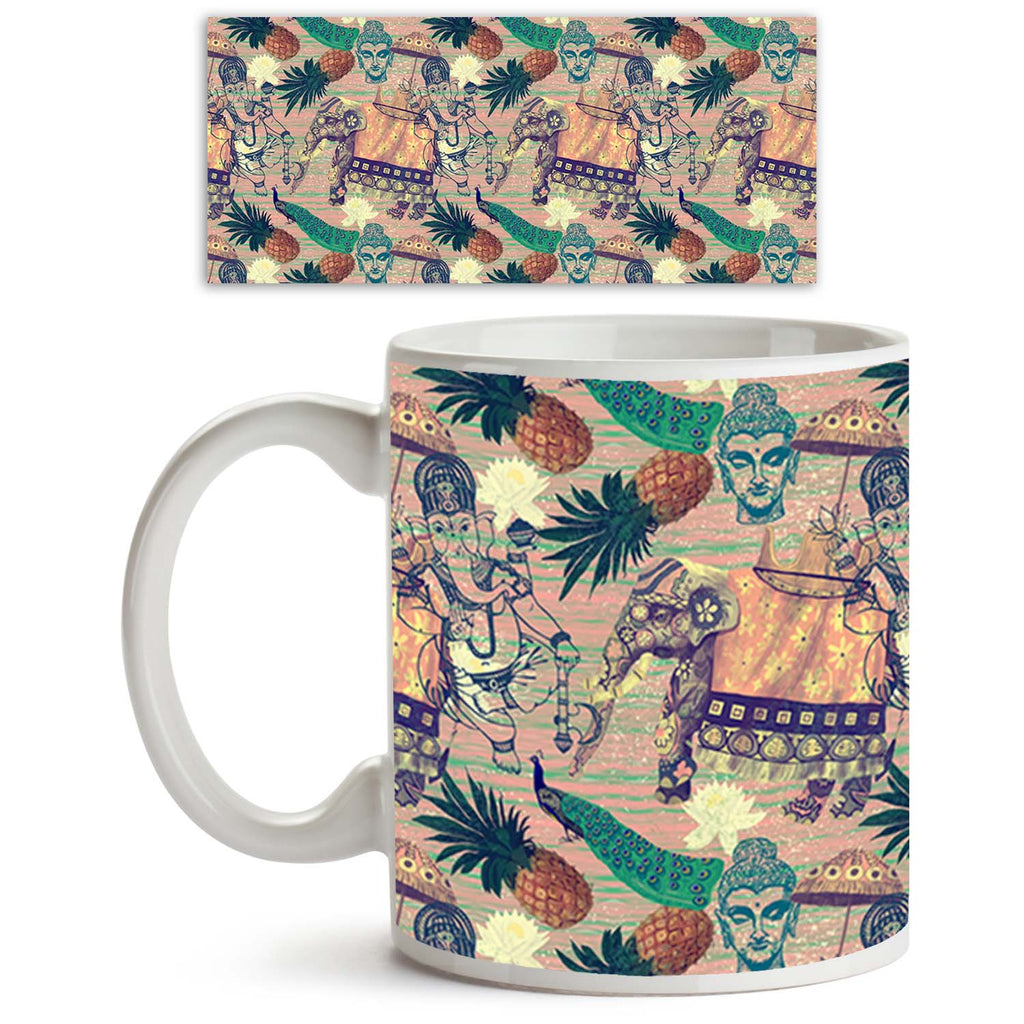 Indian Elephants Ceramic Coffee Tea Mug Inside White-Coffee Mugs-MUG-IC 5007664 IC 5007664, Ancient, Botanical, Drawing, Floral, Flowers, Historical, Illustrations, Indian, Medieval, Nature, Patterns, Retro, Signs, Signs and Symbols, Vintage, elephants, ceramic, coffee, tea, mug, inside, white, pattern, design, exotic, illustration, jungles, lotus, old, seamless, artzfolio, coffee mugs, custom coffee mugs, promotional coffee mugs, printed cup, promotional coffee cups, personalized ceramic mugs, ceramic coff
