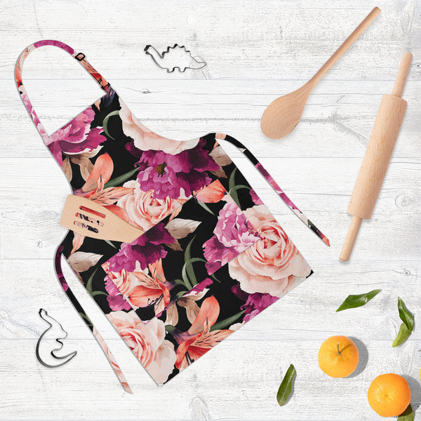 Roses D1 Apron | Adjustable, Free Size & Waist Tiebacks-Aprons Neck to Knee-APR_NK_KN-IC 5007666 IC 5007666, Abstract Expressionism, Abstracts, Ancient, Art and Paintings, Black and White, Botanical, Fashion, Floral, Flowers, Historical, Illustrations, Medieval, Nature, Paintings, Patterns, Scenic, Semi Abstract, Signs, Signs and Symbols, Vintage, Watercolour, White, roses, d1, full-length, neck, to, knee, apron, poly-cotton, fabric, adjustable, buckle, waist, tiebacks, rose, pattern, peony, seamless, abstr