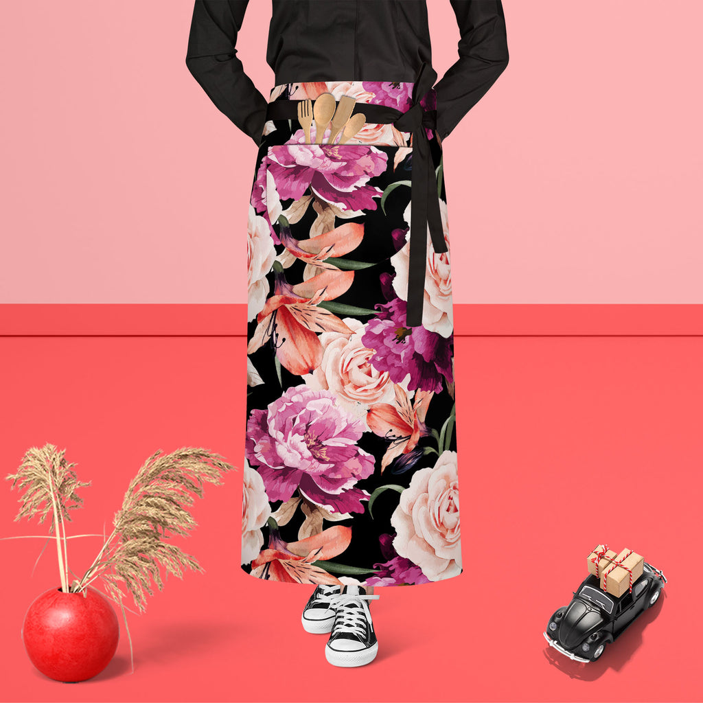 Roses D1 Apron | Adjustable, Free Size & Waist Tiebacks-Aprons Waist to Feet-APR_WS_FT-IC 5007666 IC 5007666, Abstract Expressionism, Abstracts, Ancient, Art and Paintings, Black and White, Botanical, Fashion, Floral, Flowers, Historical, Illustrations, Medieval, Nature, Paintings, Patterns, Scenic, Semi Abstract, Signs, Signs and Symbols, Vintage, Watercolour, White, roses, d1, apron, adjustable, free, size, waist, tiebacks, rose, pattern, peony, seamless, abstract, watercolor, flower, background, vector, 
