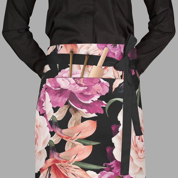 Roses D1 Apron | Adjustable, Free Size & Waist Tiebacks-Aprons Waist to Feet-APR_WS_FT-IC 5007666 IC 5007666, Abstract Expressionism, Abstracts, Ancient, Art and Paintings, Black and White, Botanical, Fashion, Floral, Flowers, Historical, Illustrations, Medieval, Nature, Paintings, Patterns, Scenic, Semi Abstract, Signs, Signs and Symbols, Vintage, Watercolour, White, roses, d1, full-length, waist, to, feet, apron, poly-cotton, fabric, adjustable, tiebacks, rose, pattern, peony, seamless, abstract, watercol