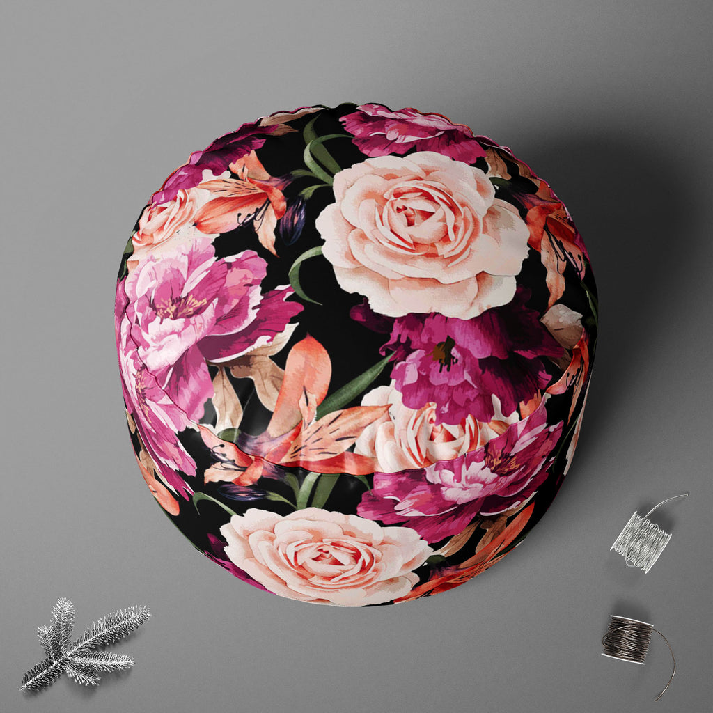 Roses D1 Footstool Footrest Puffy Pouffe Ottoman Bean Bag | Canvas Fabric-Footstools-FST_CB_BN-IC 5007666 IC 5007666, Abstract Expressionism, Abstracts, Ancient, Art and Paintings, Black and White, Botanical, Fashion, Floral, Flowers, Historical, Illustrations, Medieval, Nature, Paintings, Patterns, Scenic, Semi Abstract, Signs, Signs and Symbols, Vintage, Watercolour, White, roses, d1, footstool, footrest, puffy, pouffe, ottoman, bean, bag, canvas, fabric, rose, pattern, peony, seamless, abstract, watercol