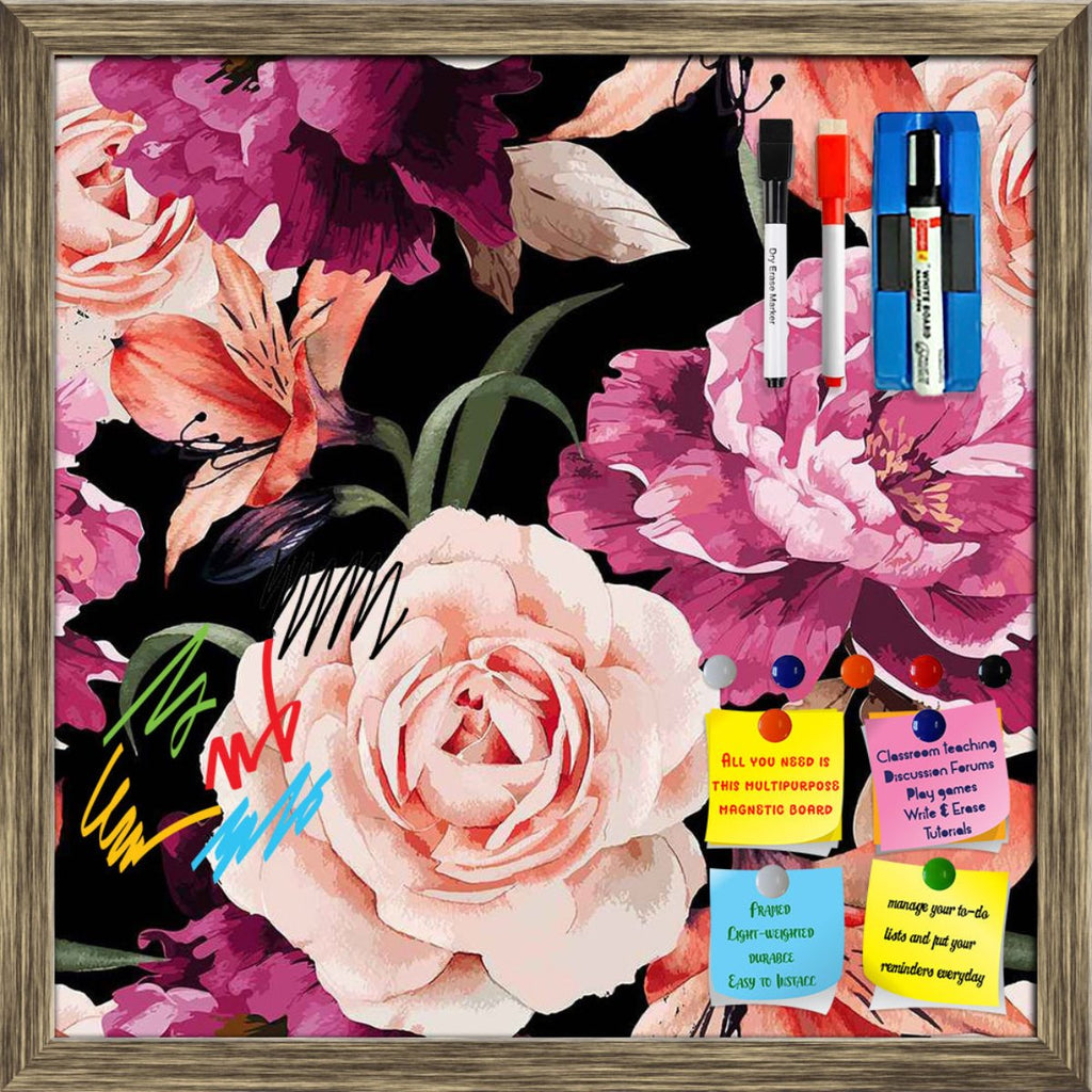Roses Framed Magnetic Dry Erase Board | Combo with Magnet Buttons & Markers-Magnetic Boards Framed-MGB_FR-IC 5007666 IC 5007666, Abstract Expressionism, Abstracts, Ancient, Art and Paintings, Black and White, Botanical, Fashion, Floral, Flowers, Historical, Illustrations, Medieval, Nature, Paintings, Patterns, Scenic, Semi Abstract, Signs, Signs and Symbols, Vintage, Watercolour, White, roses, framed, magnetic, dry, erase, board, printed, whiteboard, with, 4, magnets, 2, markers, 1, duster, rose, pattern, p