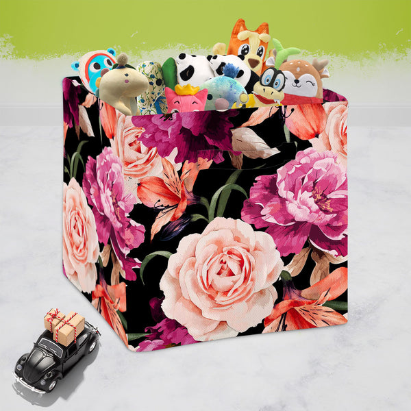 Roses D1 Foldable Open Storage Bin | Organizer Box, Toy Basket, Shelf Box, Laundry Bag | Canvas Fabric-Storage Bins-STR_BI_CB-IC 5007666 IC 5007666, Abstract Expressionism, Abstracts, Ancient, Art and Paintings, Black and White, Botanical, Fashion, Floral, Flowers, Historical, Illustrations, Medieval, Nature, Paintings, Patterns, Scenic, Semi Abstract, Signs, Signs and Symbols, Vintage, Watercolour, White, roses, d1, foldable, open, storage, bin, organizer, box, toy, basket, shelf, laundry, bag, canvas, fab