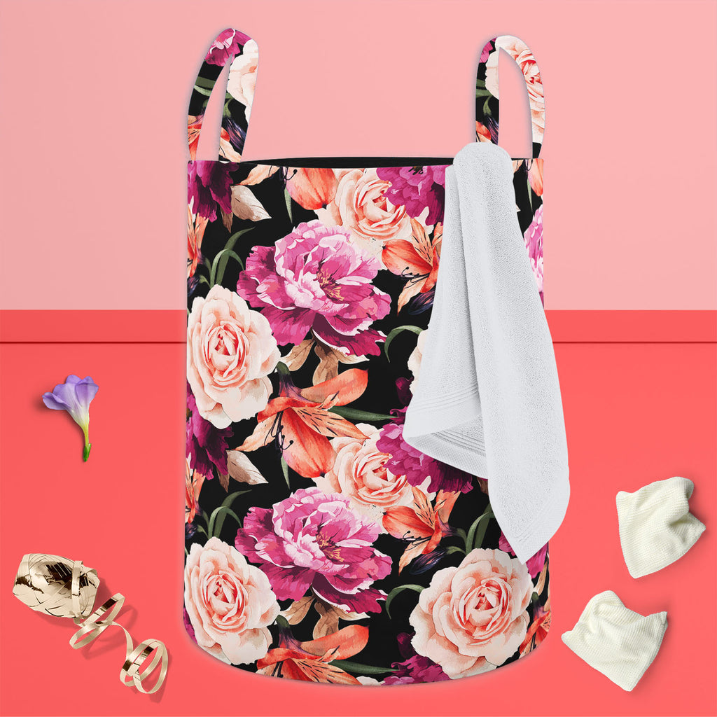 Roses D1 Foldable Open Storage Bin | Organizer Box, Toy Basket, Shelf Box, Laundry Bag | Canvas Fabric-Storage Bins-STR_BI_CB-IC 5007666 IC 5007666, Abstract Expressionism, Abstracts, Ancient, Art and Paintings, Black and White, Botanical, Fashion, Floral, Flowers, Historical, Illustrations, Medieval, Nature, Paintings, Patterns, Scenic, Semi Abstract, Signs, Signs and Symbols, Vintage, Watercolour, White, roses, d1, foldable, open, storage, bin, organizer, box, toy, basket, shelf, laundry, bag, canvas, fab