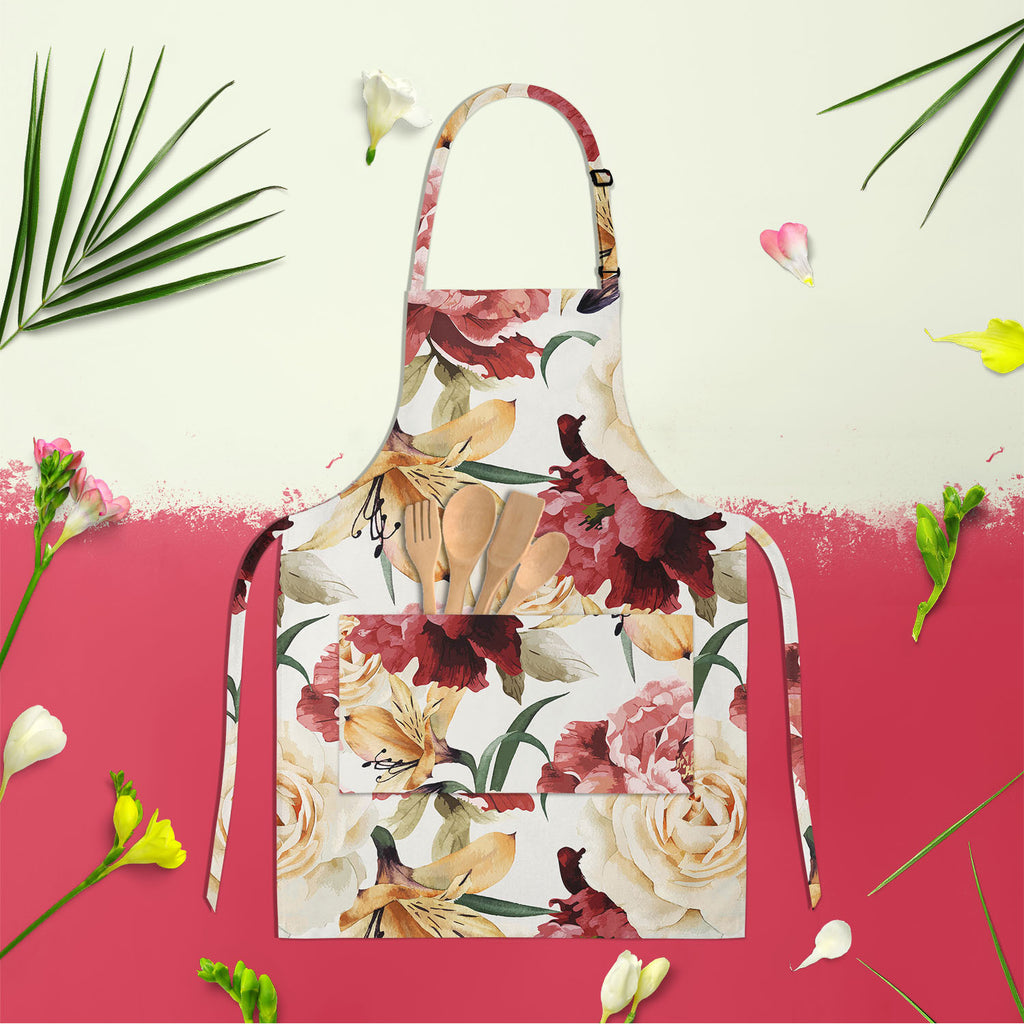 Roses D2 Apron | Adjustable, Free Size & Waist Tiebacks-Aprons Neck to Knee-APR_NK_KN-IC 5007667 IC 5007667, Abstract Expressionism, Abstracts, Ancient, Art and Paintings, Black and White, Botanical, Fashion, Floral, Flowers, Historical, Illustrations, Medieval, Nature, Paintings, Patterns, Scenic, Semi Abstract, Signs, Signs and Symbols, Vintage, Watercolour, White, roses, d2, apron, adjustable, free, size, waist, tiebacks, pattern, flower, watercolor, rose, peony, seamless, romantic, design, background, i