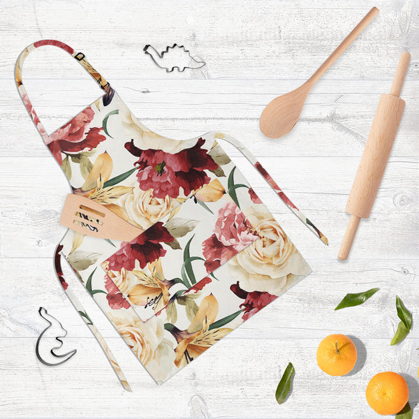 Roses D2 Apron | Adjustable, Free Size & Waist Tiebacks-Aprons Neck to Knee-APR_NK_KN-IC 5007667 IC 5007667, Abstract Expressionism, Abstracts, Ancient, Art and Paintings, Black and White, Botanical, Fashion, Floral, Flowers, Historical, Illustrations, Medieval, Nature, Paintings, Patterns, Scenic, Semi Abstract, Signs, Signs and Symbols, Vintage, Watercolour, White, roses, d2, full-length, neck, to, knee, apron, poly-cotton, fabric, adjustable, buckle, waist, tiebacks, pattern, flower, watercolor, rose, pe