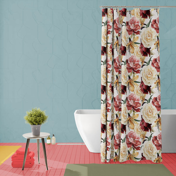 Roses D2 Washable Waterproof Shower Curtain-Shower Curtains-CUR_SH-IC 5007667 IC 5007667, Abstract Expressionism, Abstracts, Ancient, Art and Paintings, Black and White, Botanical, Fashion, Floral, Flowers, Historical, Illustrations, Medieval, Nature, Paintings, Patterns, Scenic, Semi Abstract, Signs, Signs and Symbols, Vintage, Watercolour, White, roses, d2, washable, waterproof, polyester, shower, curtain, eyelets, pattern, flower, watercolor, rose, peony, seamless, romantic, design, background, illustrat