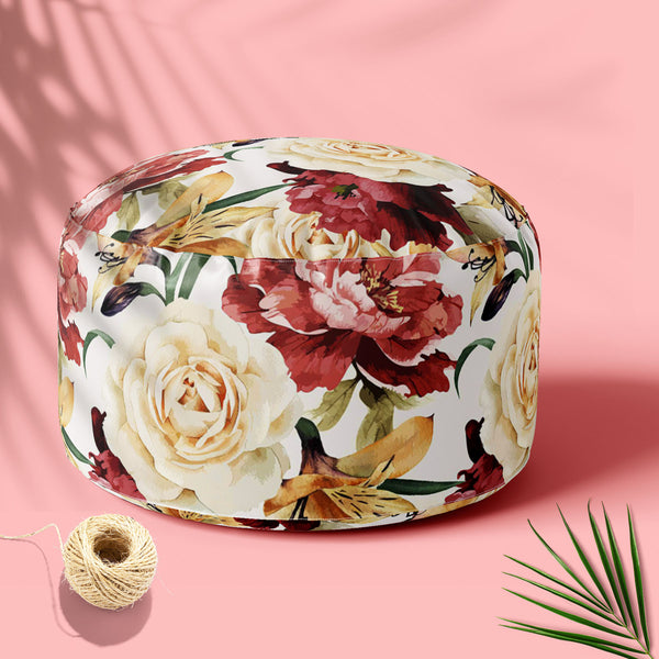 Roses D2 Footstool Footrest Puffy Pouffe Ottoman Bean Bag | Canvas Fabric-Footstools-FST_CB_BN-IC 5007667 IC 5007667, Abstract Expressionism, Abstracts, Ancient, Art and Paintings, Black and White, Botanical, Fashion, Floral, Flowers, Historical, Illustrations, Medieval, Nature, Paintings, Patterns, Scenic, Semi Abstract, Signs, Signs and Symbols, Vintage, Watercolour, White, roses, d2, footstool, footrest, puffy, pouffe, ottoman, bean, bag, floor, cushion, pillow, canvas, fabric, pattern, flower, watercolo