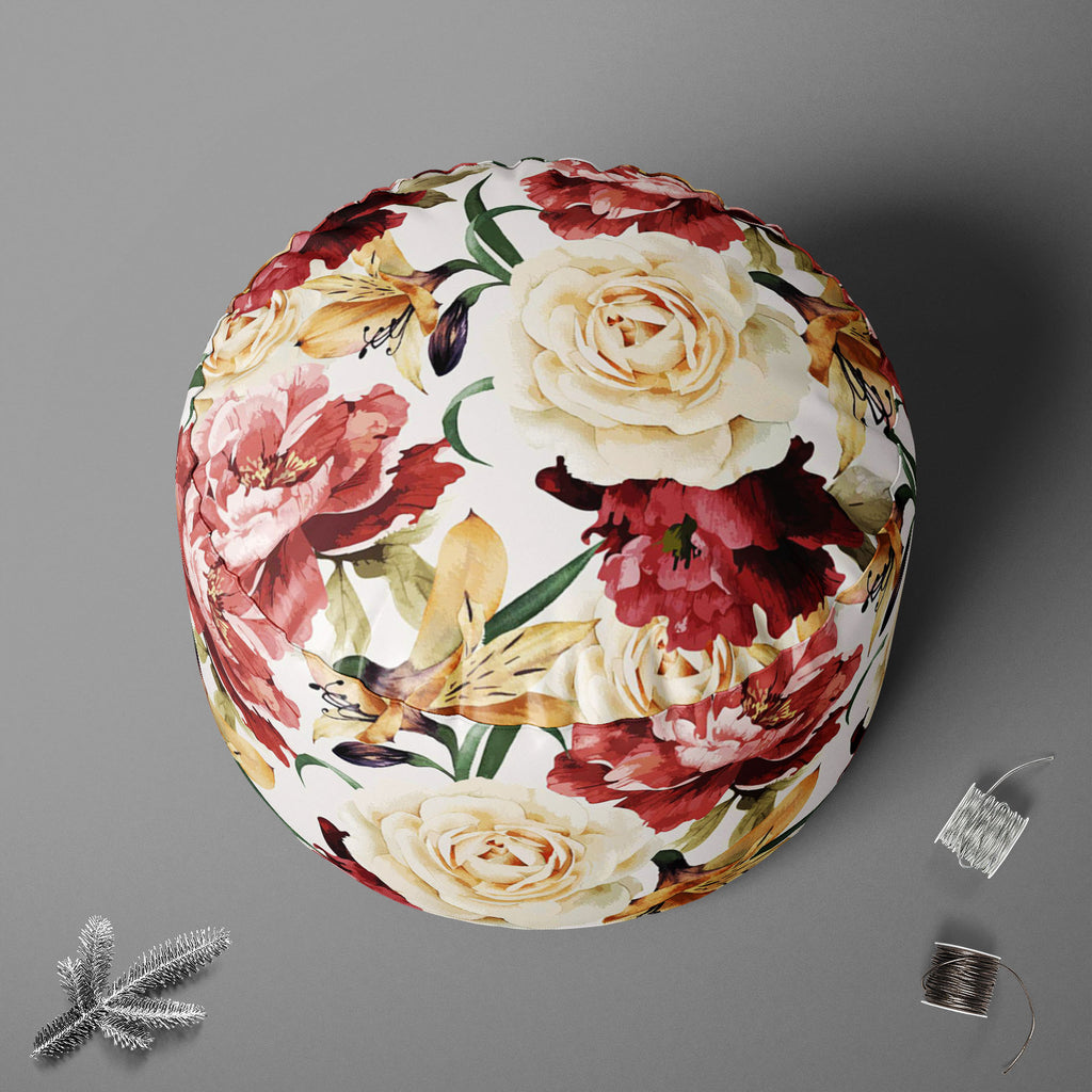 Roses D2 Footstool Footrest Puffy Pouffe Ottoman Bean Bag | Canvas Fabric-Footstools-FST_CB_BN-IC 5007667 IC 5007667, Abstract Expressionism, Abstracts, Ancient, Art and Paintings, Black and White, Botanical, Fashion, Floral, Flowers, Historical, Illustrations, Medieval, Nature, Paintings, Patterns, Scenic, Semi Abstract, Signs, Signs and Symbols, Vintage, Watercolour, White, roses, d2, footstool, footrest, puffy, pouffe, ottoman, bean, bag, canvas, fabric, pattern, flower, watercolor, rose, peony, seamless