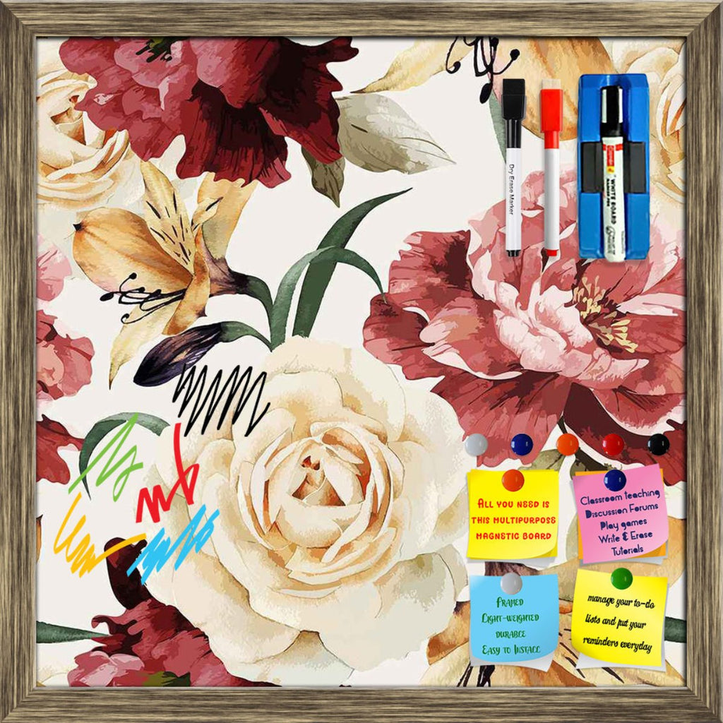 Roses Framed Magnetic Dry Erase Board | Combo with Magnet Buttons & Markers-Magnetic Boards Framed-MGB_FR-IC 5007667 IC 5007667, Abstract Expressionism, Abstracts, Ancient, Art and Paintings, Black and White, Botanical, Fashion, Floral, Flowers, Historical, Illustrations, Medieval, Nature, Paintings, Patterns, Scenic, Semi Abstract, Signs, Signs and Symbols, Vintage, Watercolour, White, roses, framed, magnetic, dry, erase, board, printed, whiteboard, with, 4, magnets, 2, markers, 1, duster, pattern, flower,