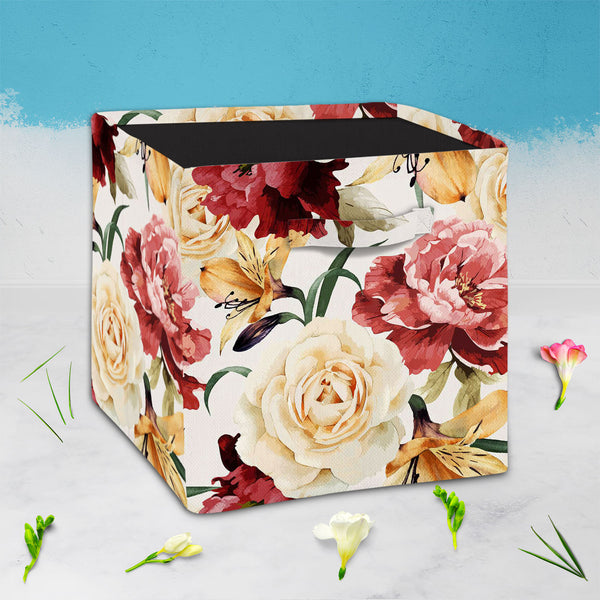 Roses D2 Foldable Open Storage Bin | Organizer Box, Toy Basket, Shelf Box, Laundry Bag | Canvas Fabric-Storage Bins-STR_BI_CB-IC 5007667 IC 5007667, Abstract Expressionism, Abstracts, Ancient, Art and Paintings, Black and White, Botanical, Fashion, Floral, Flowers, Historical, Illustrations, Medieval, Nature, Paintings, Patterns, Scenic, Semi Abstract, Signs, Signs and Symbols, Vintage, Watercolour, White, roses, d2, foldable, open, storage, bin, organizer, box, toy, basket, shelf, laundry, bag, canvas, fab