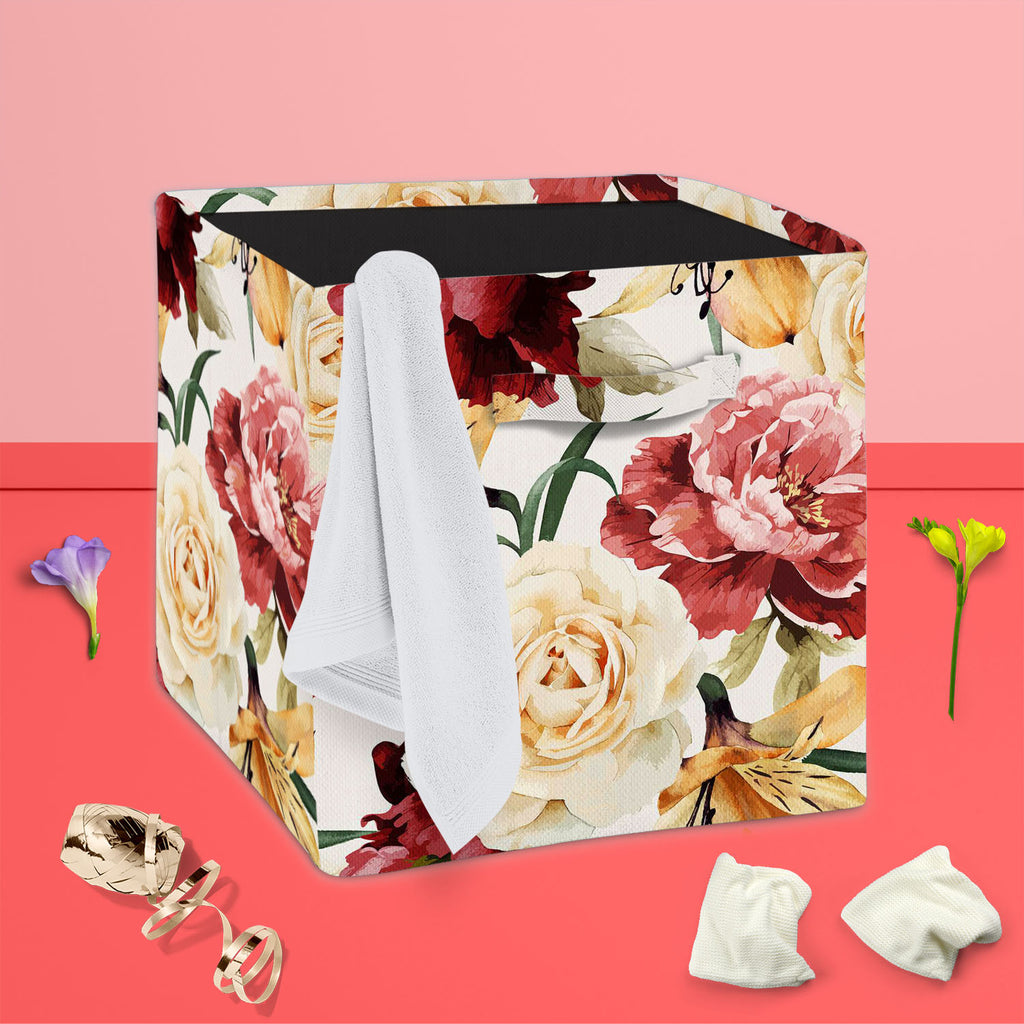 Roses D2 Foldable Open Storage Bin | Organizer Box, Toy Basket, Shelf Box, Laundry Bag | Canvas Fabric-Storage Bins-STR_BI_CB-IC 5007667 IC 5007667, Abstract Expressionism, Abstracts, Ancient, Art and Paintings, Black and White, Botanical, Fashion, Floral, Flowers, Historical, Illustrations, Medieval, Nature, Paintings, Patterns, Scenic, Semi Abstract, Signs, Signs and Symbols, Vintage, Watercolour, White, roses, d2, foldable, open, storage, bin, organizer, box, toy, basket, shelf, laundry, bag, canvas, fab