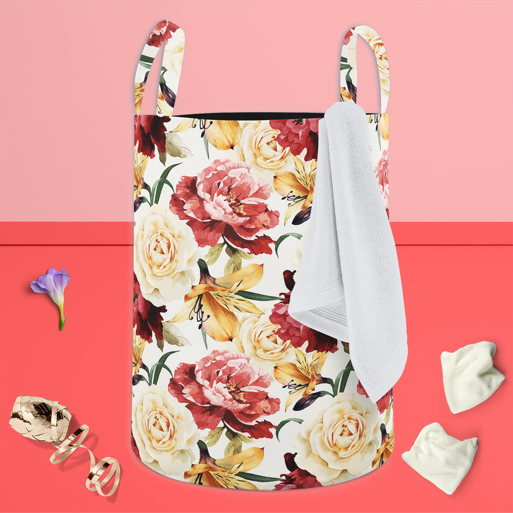 Roses D2 Foldable Open Storage Bin | Organizer Box, Toy Basket, Shelf Box, Laundry Bag | Canvas Fabric-Storage Bins-STR_BI_CB-IC 5007667 IC 5007667, Abstract Expressionism, Abstracts, Ancient, Art and Paintings, Black and White, Botanical, Fashion, Floral, Flowers, Historical, Illustrations, Medieval, Nature, Paintings, Patterns, Scenic, Semi Abstract, Signs, Signs and Symbols, Vintage, Watercolour, White, roses, d2, foldable, open, storage, bin, organizer, box, toy, basket, shelf, laundry, bag, canvas, fab