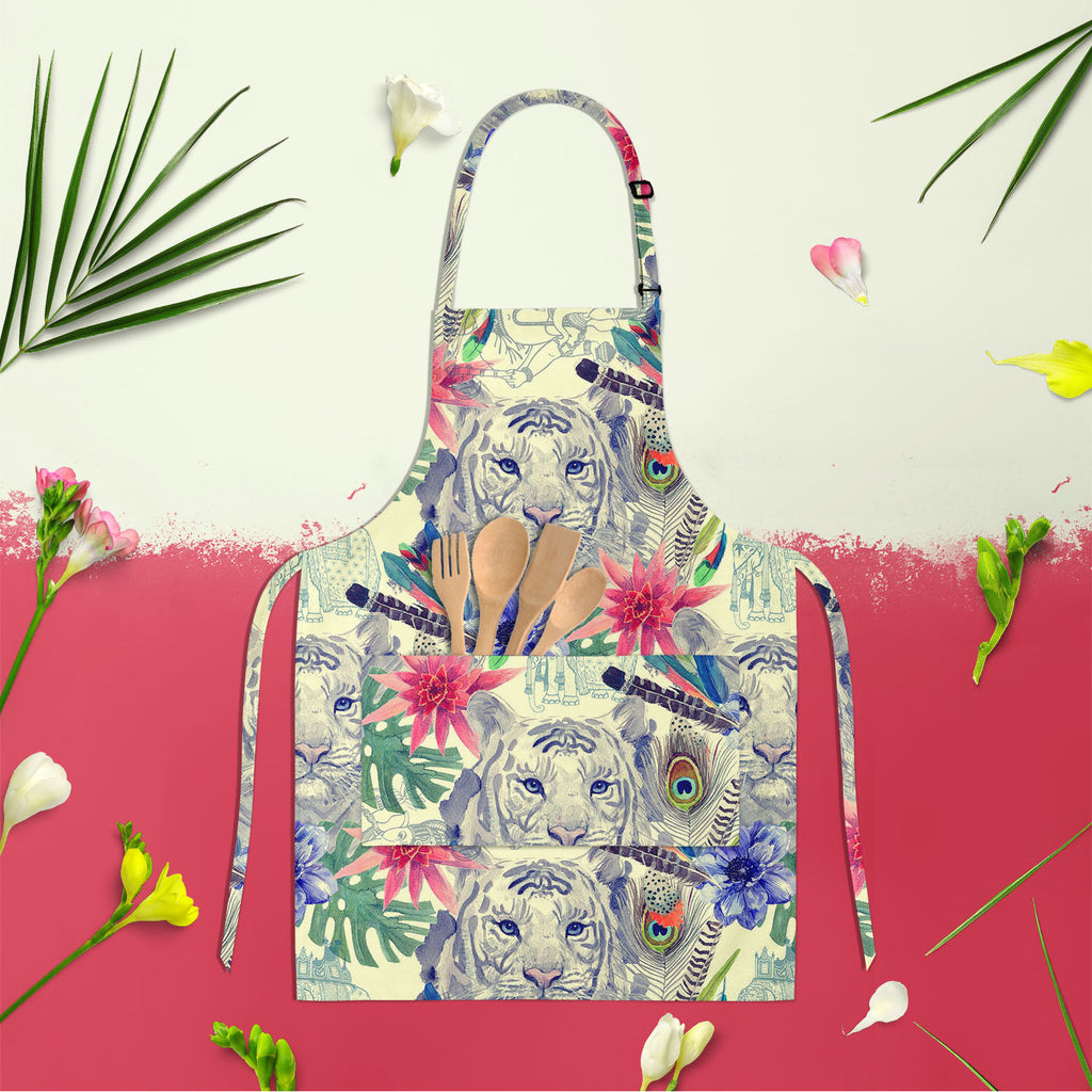 Tiger Portrait D5 Apron | Adjustable, Free Size & Waist Tiebacks-Aprons Neck to Knee-APR_NK_KN-IC 5007674 IC 5007674, Ancient, Animals, Art and Paintings, Botanical, Fashion, Floral, Flowers, Hand Drawn, Historical, Illustrations, Indian, Medieval, Nature, Patterns, Retro, Scenic, Signs, Signs and Symbols, Tropical, Vintage, Watercolour, tiger, portrait, d5, apron, adjustable, free, size, waist, tiebacks, peacock, anemone, animal, art, artwork, design, element, exotic, feather, flower, hand, drawn, head, il