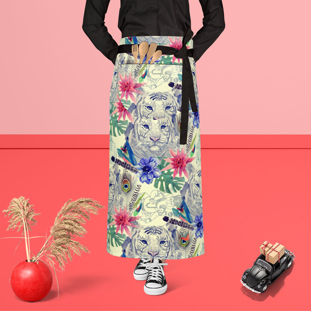 Tiger Portrait D5 Apron | Adjustable, Free Size & Waist Tiebacks-Aprons Waist to Feet-APR_WS_FT-IC 5007674 IC 5007674, Ancient, Animals, Art and Paintings, Botanical, Fashion, Floral, Flowers, Hand Drawn, Historical, Illustrations, Indian, Medieval, Nature, Patterns, Retro, Scenic, Signs, Signs and Symbols, Tropical, Vintage, Watercolour, tiger, portrait, d5, apron, adjustable, free, size, waist, tiebacks, peacock, anemone, animal, art, artwork, design, element, exotic, feather, flower, hand, drawn, head, i