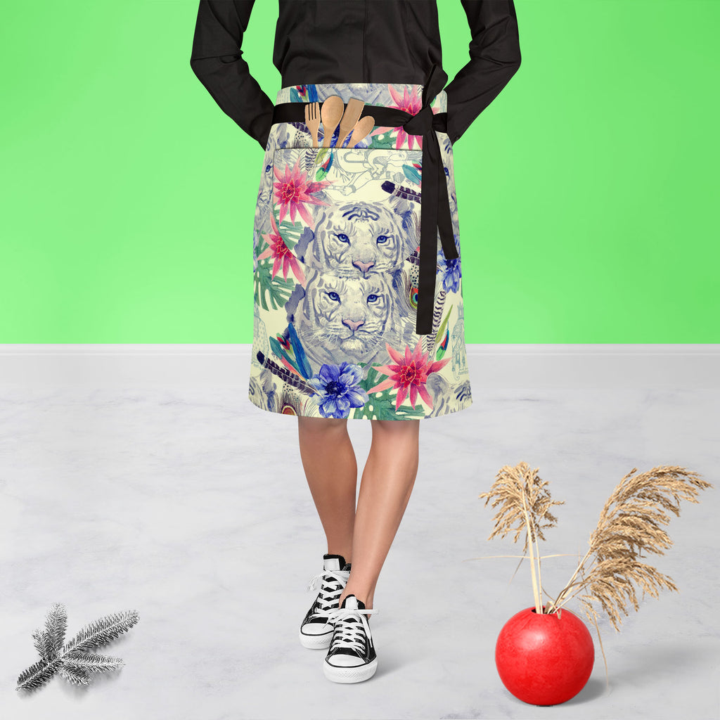 Tiger Portrait D5 Apron | Adjustable, Free Size & Waist Tiebacks-Apron Waist to Knee-APR_WS_KN-IC 5007674 IC 5007674, Ancient, Animals, Art and Paintings, Botanical, Fashion, Floral, Flowers, Hand Drawn, Historical, Illustrations, Indian, Medieval, Nature, Patterns, Retro, Scenic, Signs, Signs and Symbols, Tropical, Vintage, Watercolour, tiger, portrait, d5, apron, adjustable, free, size, waist, tiebacks, peacock, anemone, animal, art, artwork, design, element, exotic, feather, flower, hand, drawn, head, il